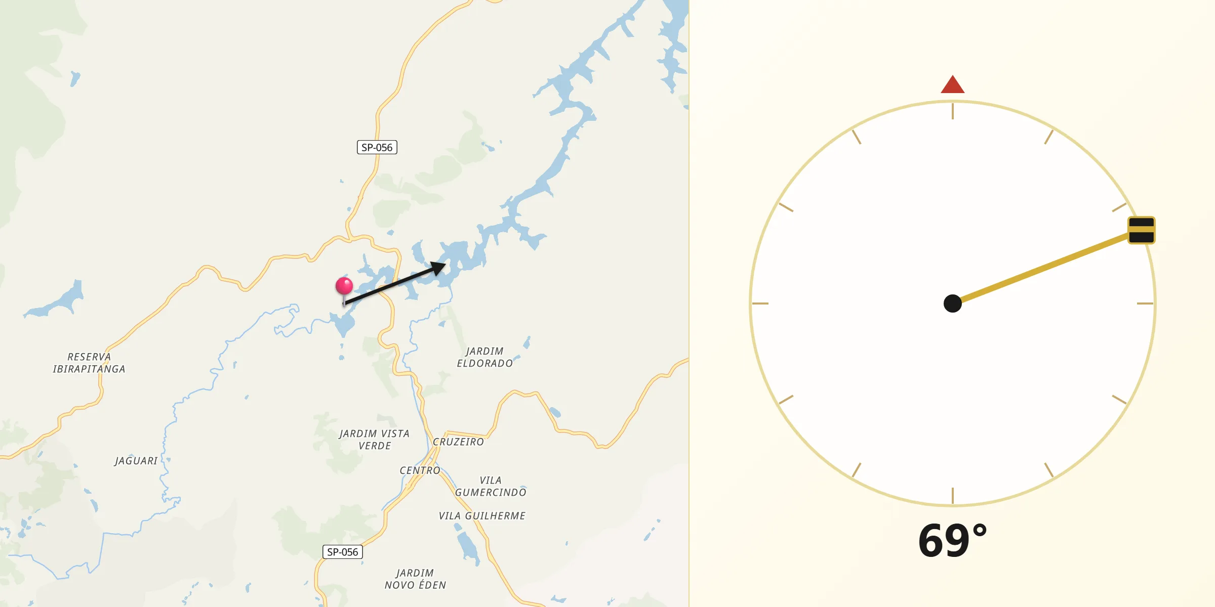 Direção da Qibla a partir de Santa Isabel