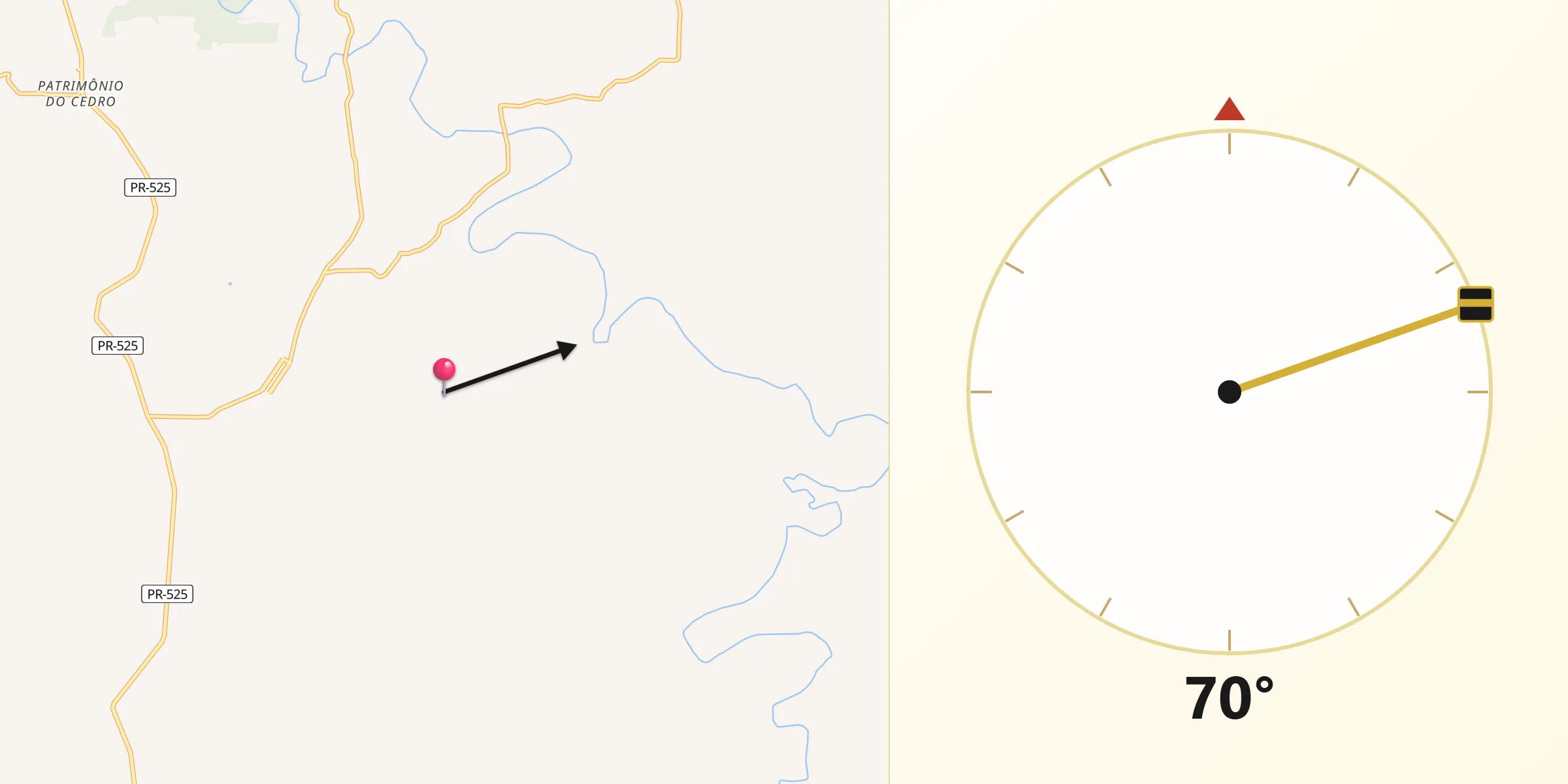 Direção da Qibla a partir de Nova América da Colina