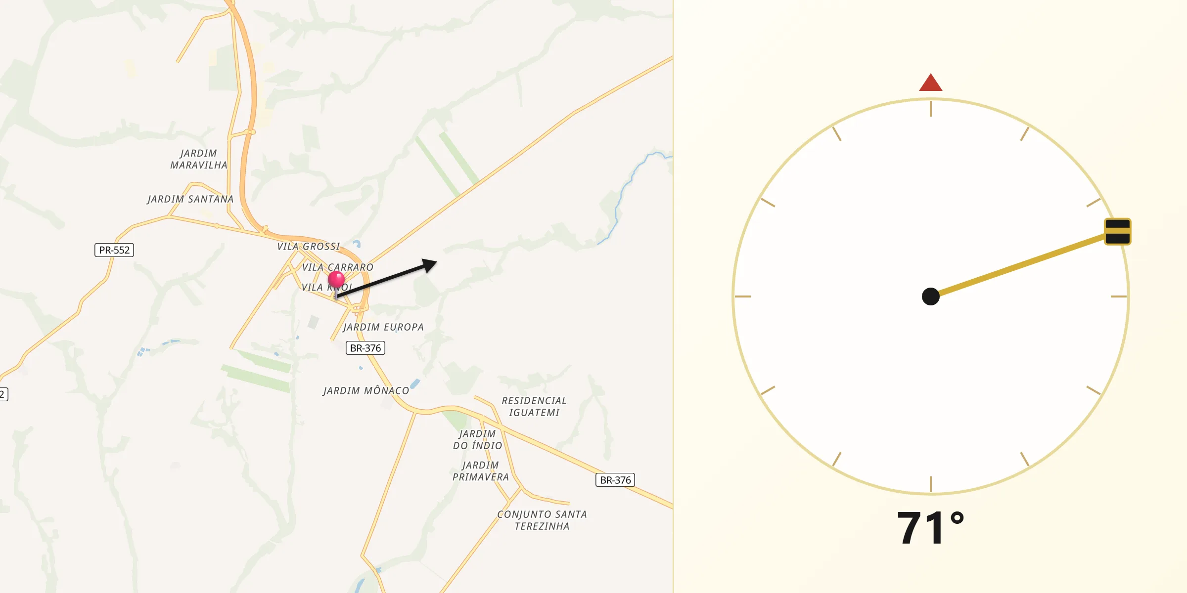 Direção da Qibla a partir de Mandaguaçu