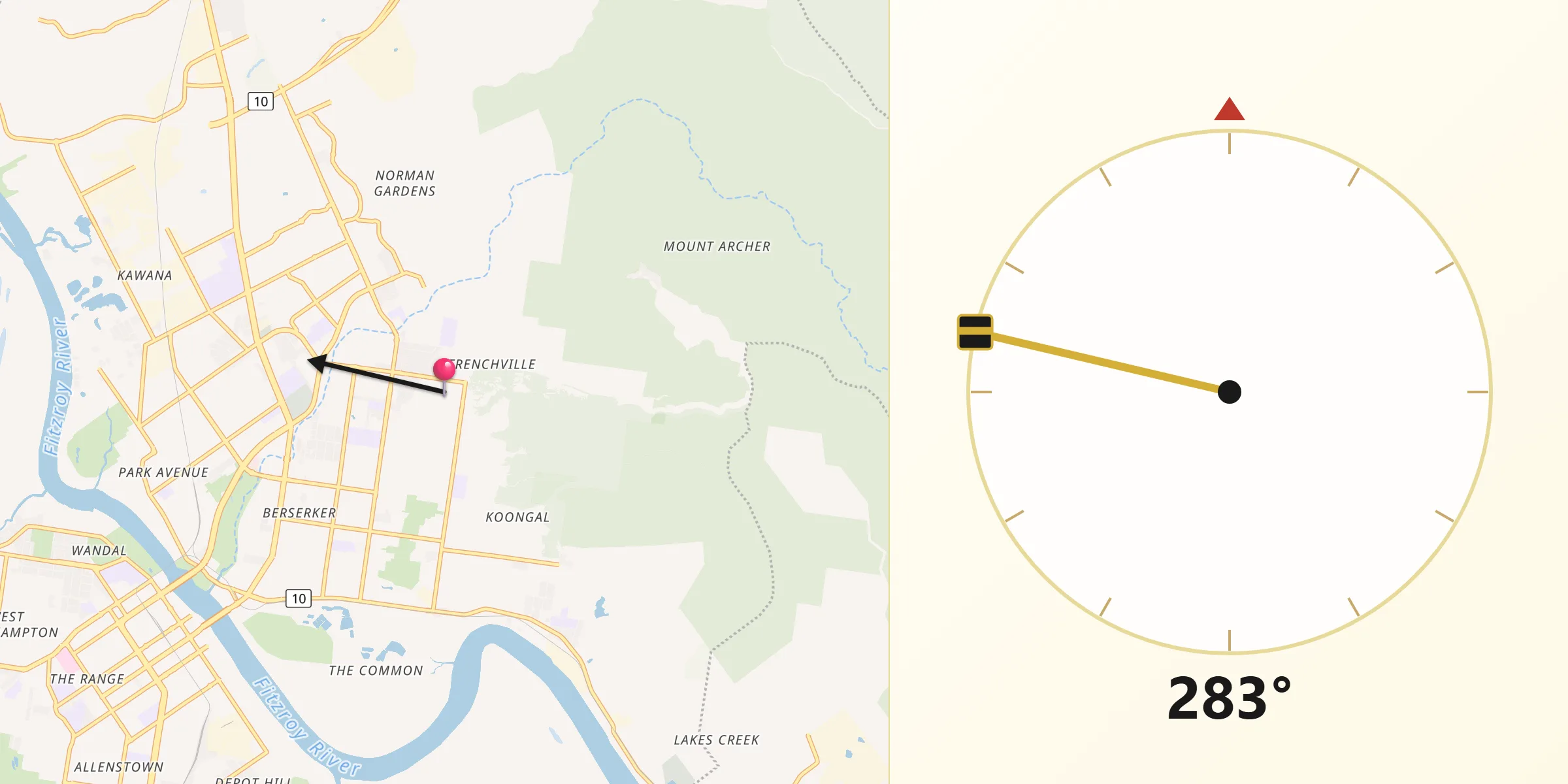 Qibla Direction from Frenchville