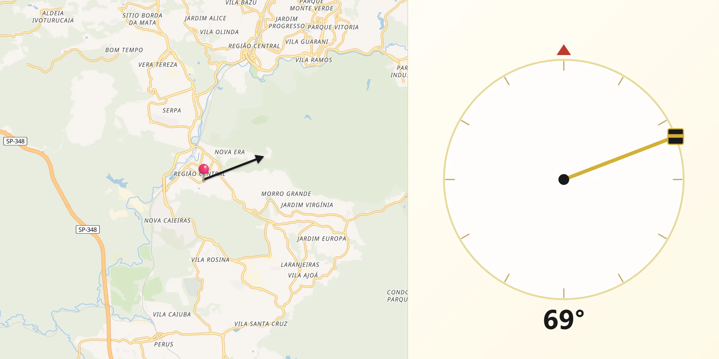 Direção da Qibla a partir de Caieiras