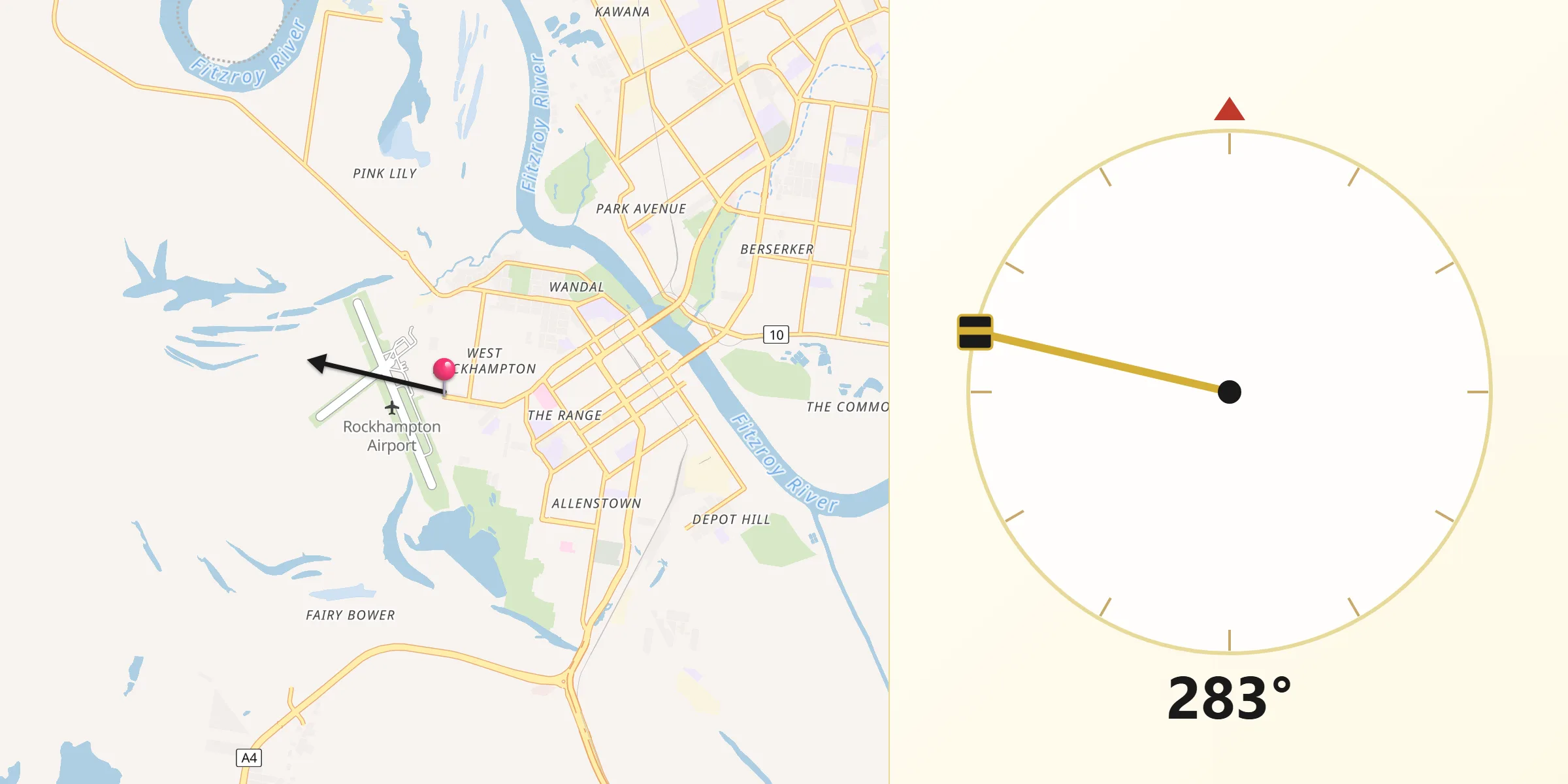 Qibla Direction from West Rockhampton