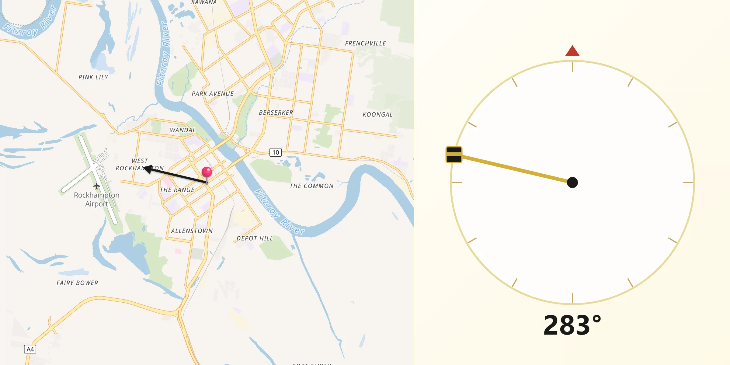 Qibla Direction from Rockhampton