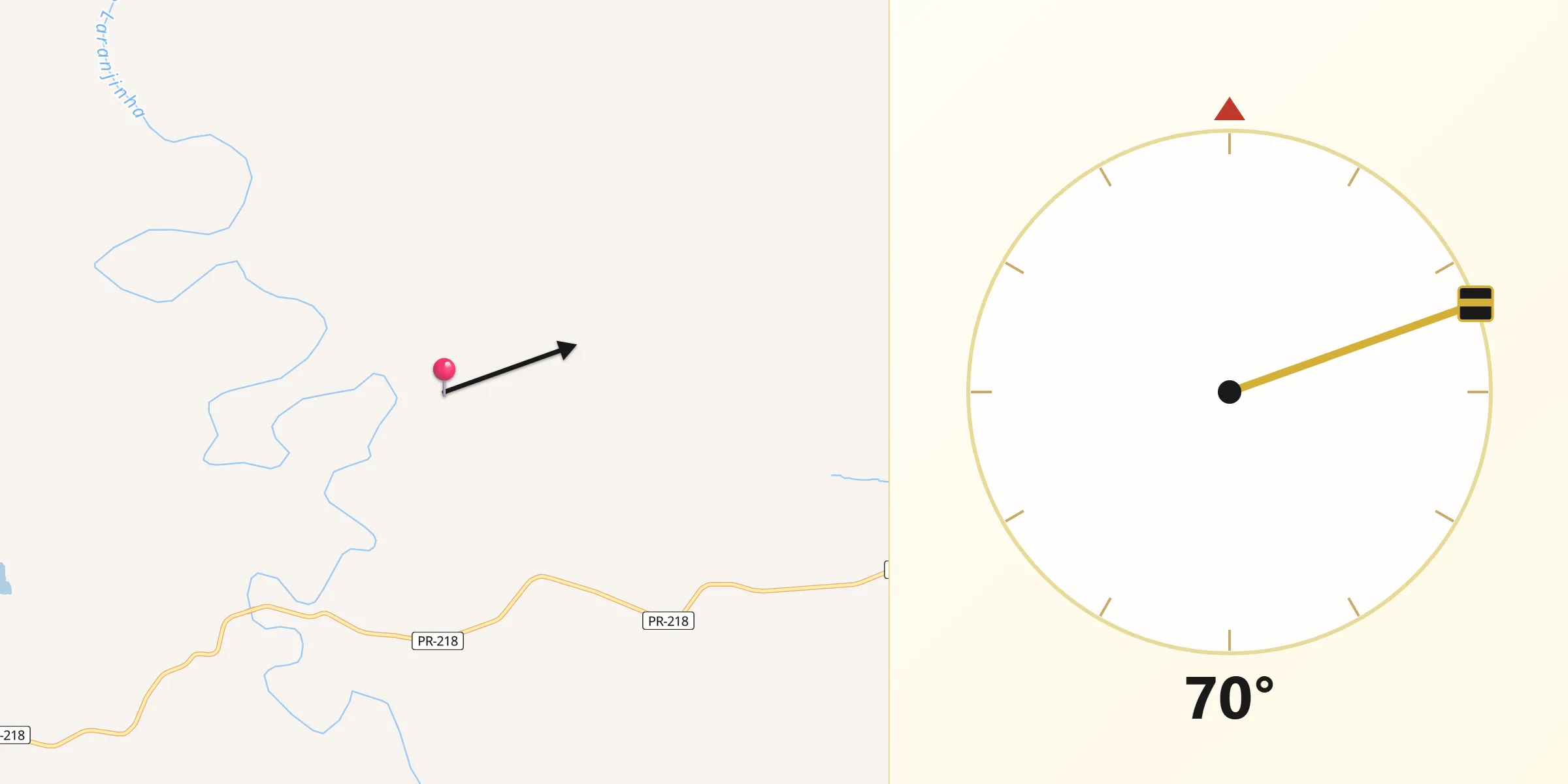 Direção da Qibla a partir de Ribeirão do Pinhal