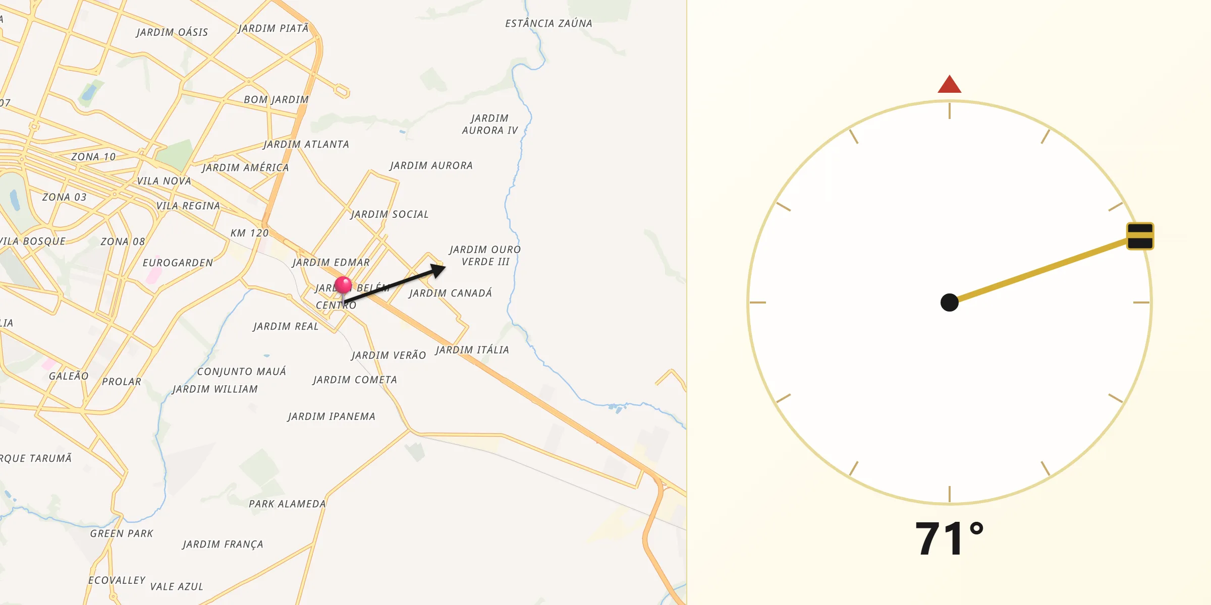 Direção da Qibla a partir de Sarandi