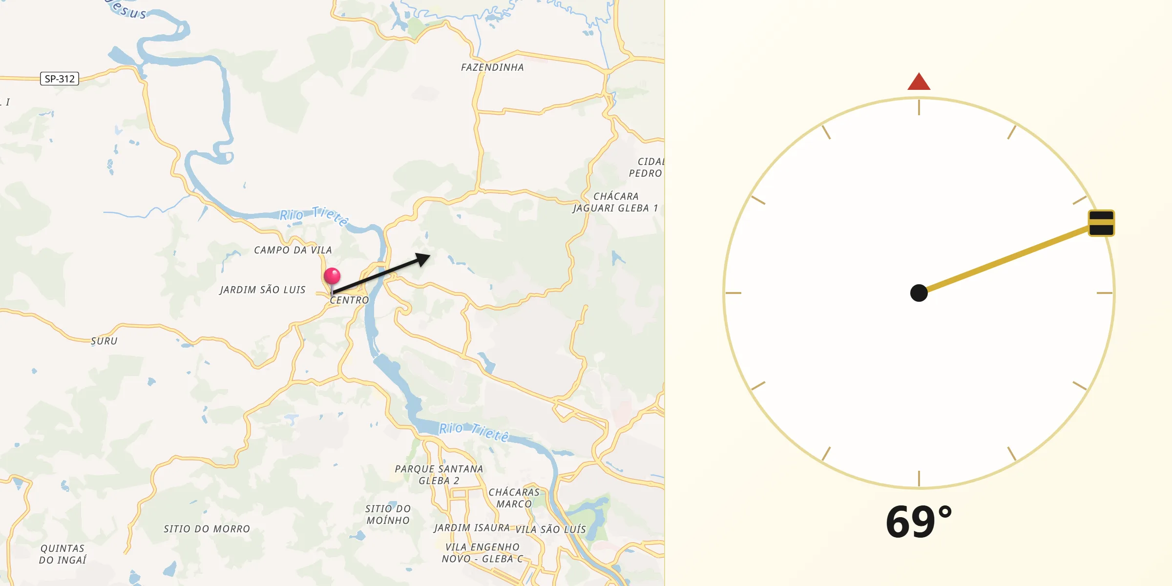 Direção da Qibla a partir de Santana de Parnaíba