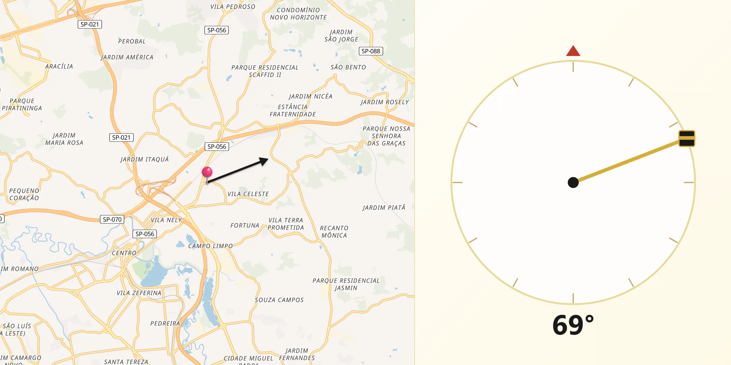 Direzione della Qibla da Itaquaquecetuba