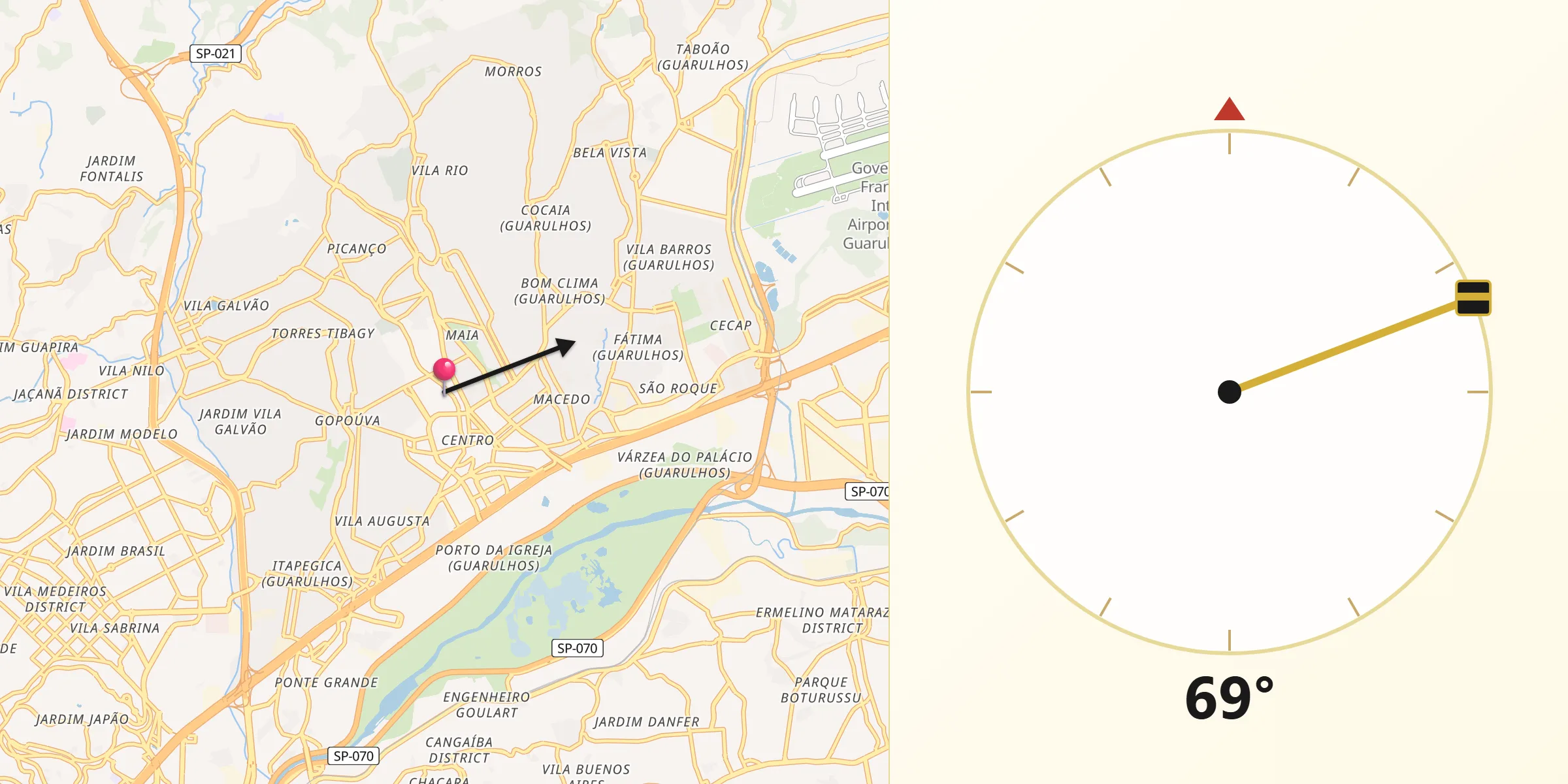 Direção da Qibla a partir de Guarulhos