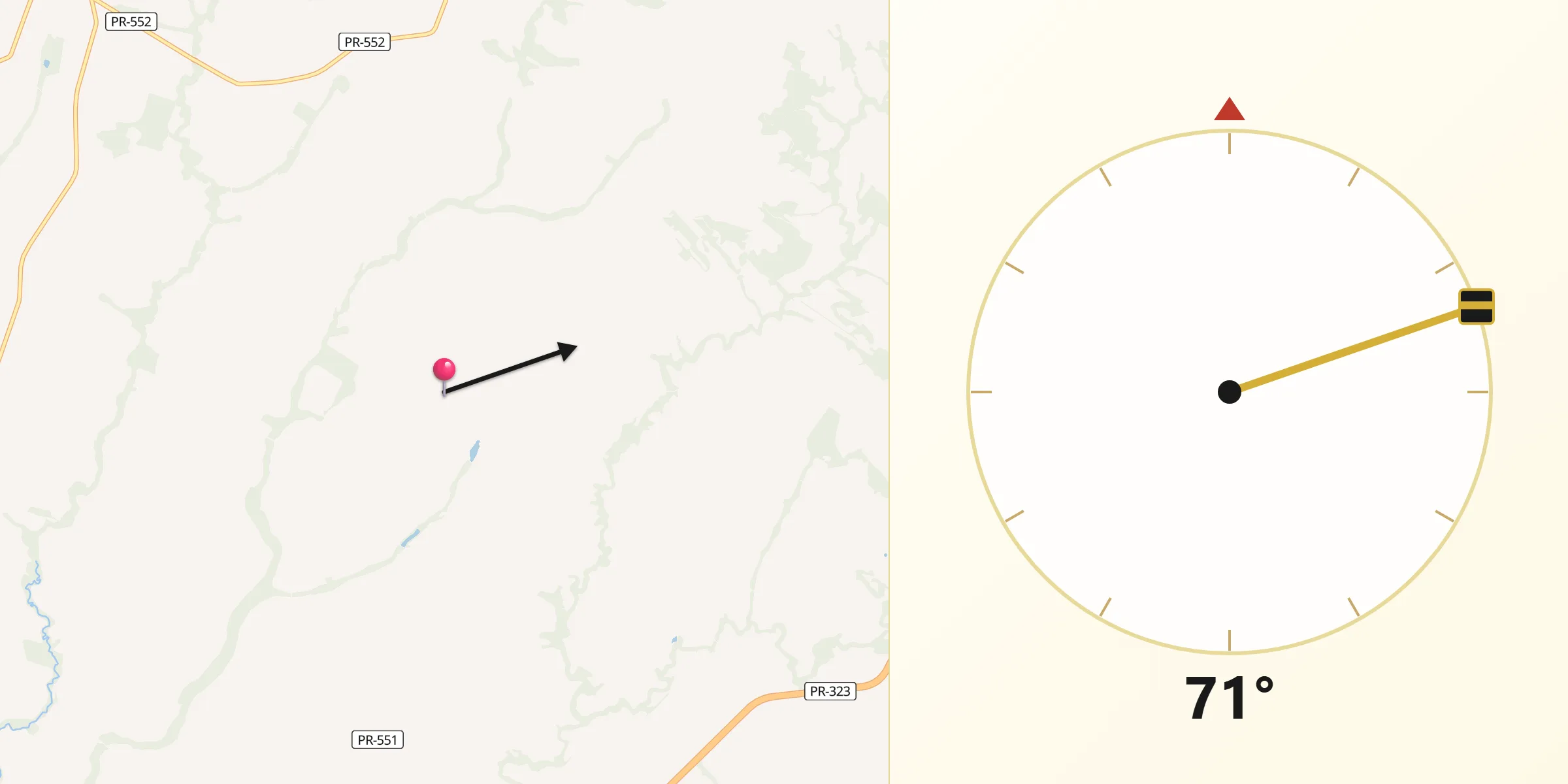 Direção da Qibla a partir de Ourizona