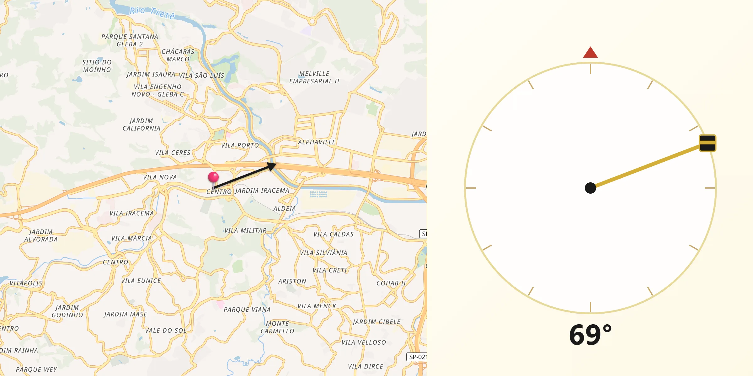 Direção da Qibla a partir de Tamboré