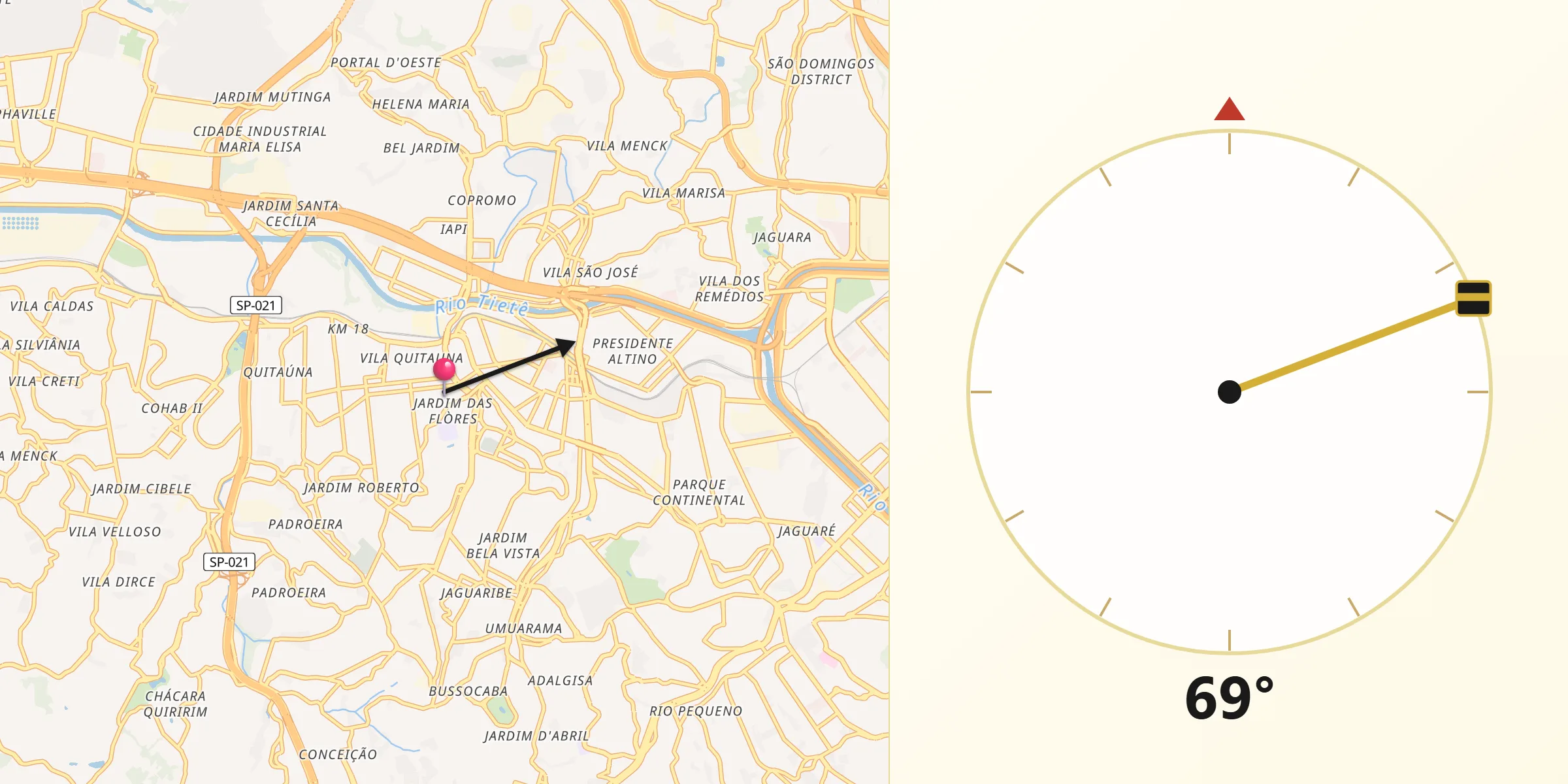 Dirección de la Qibla desde Osasco