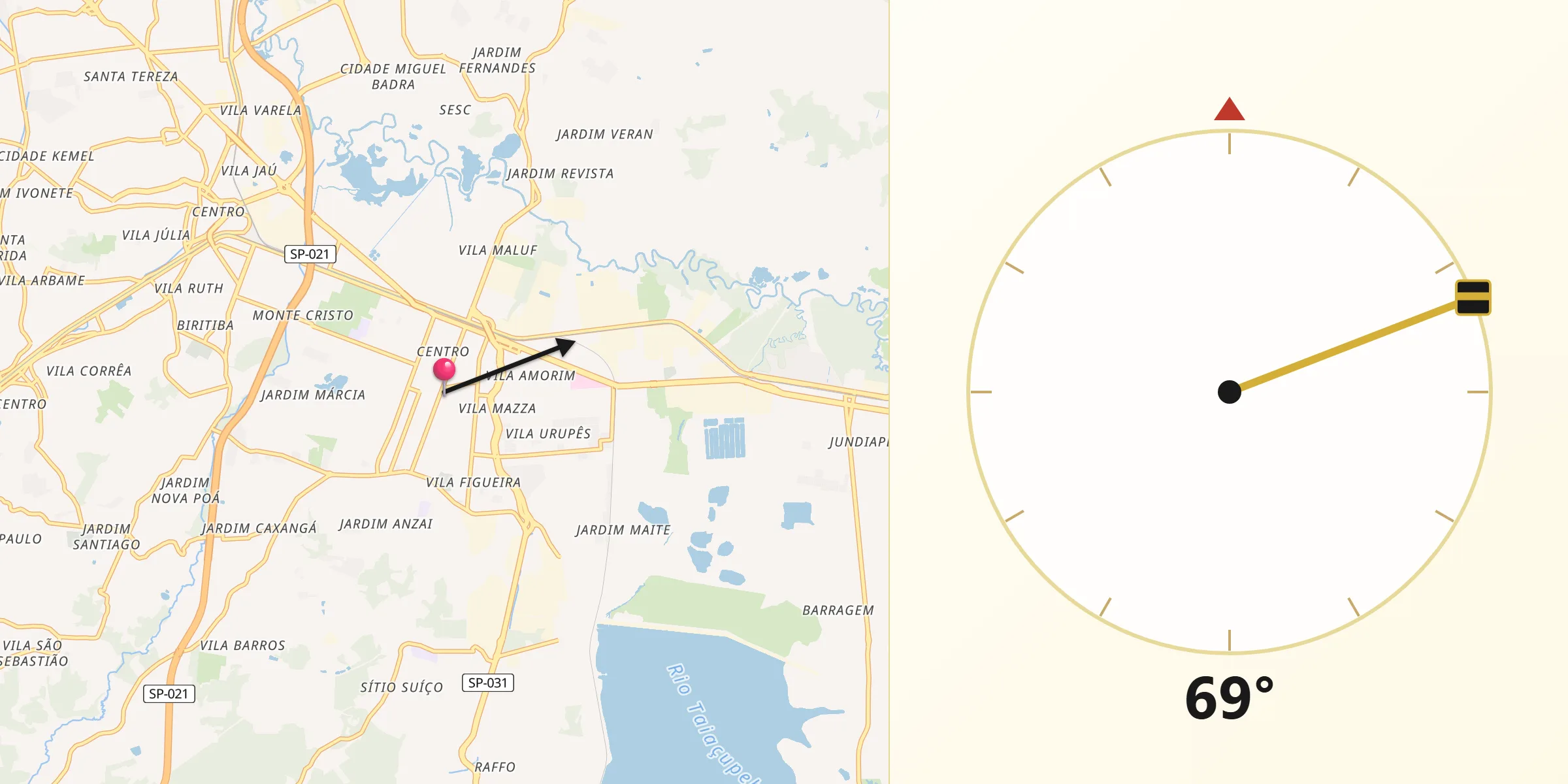 Direção da Qibla a partir de Suzano