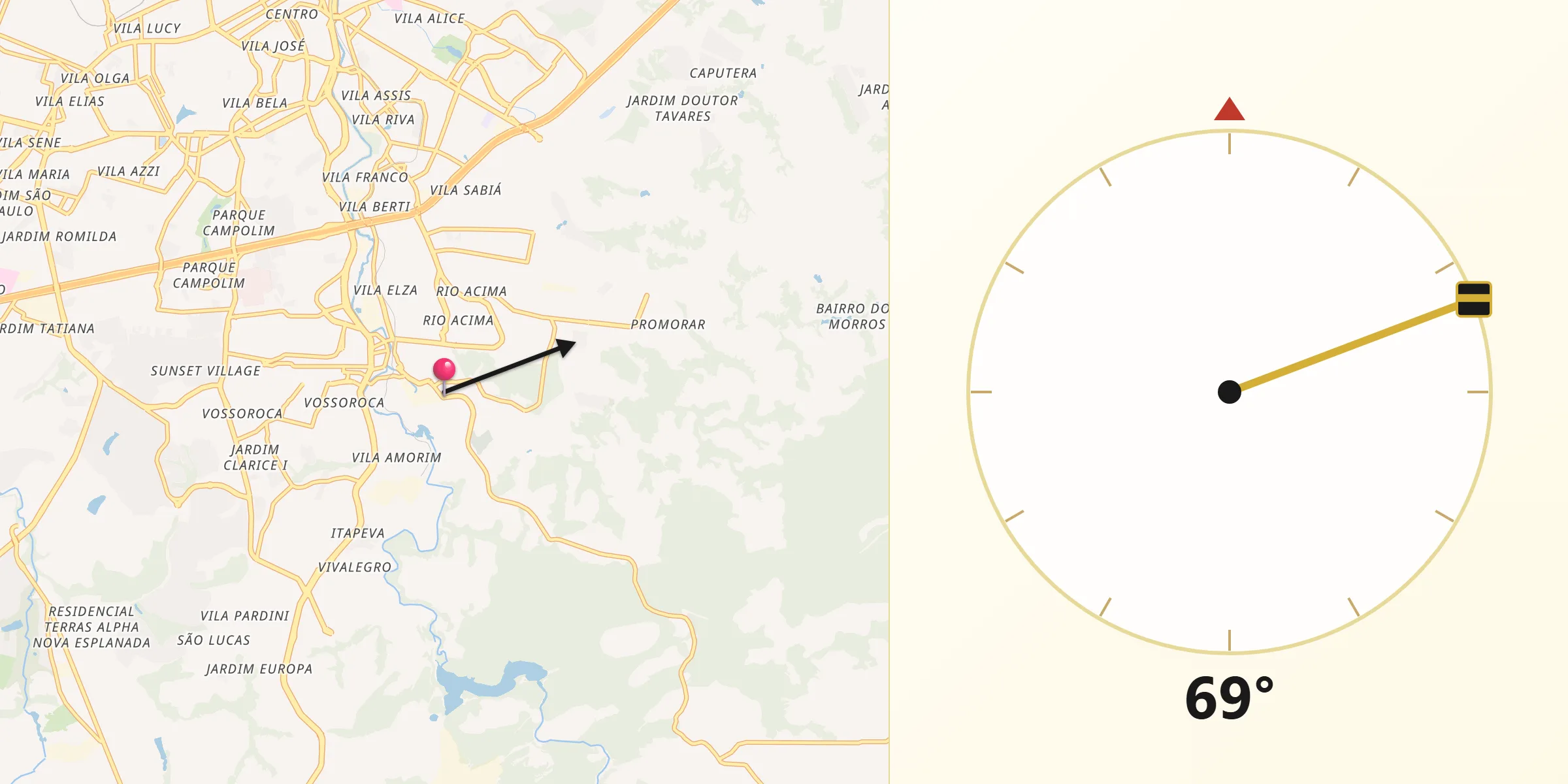 Direção da Qibla a partir de Votorantim