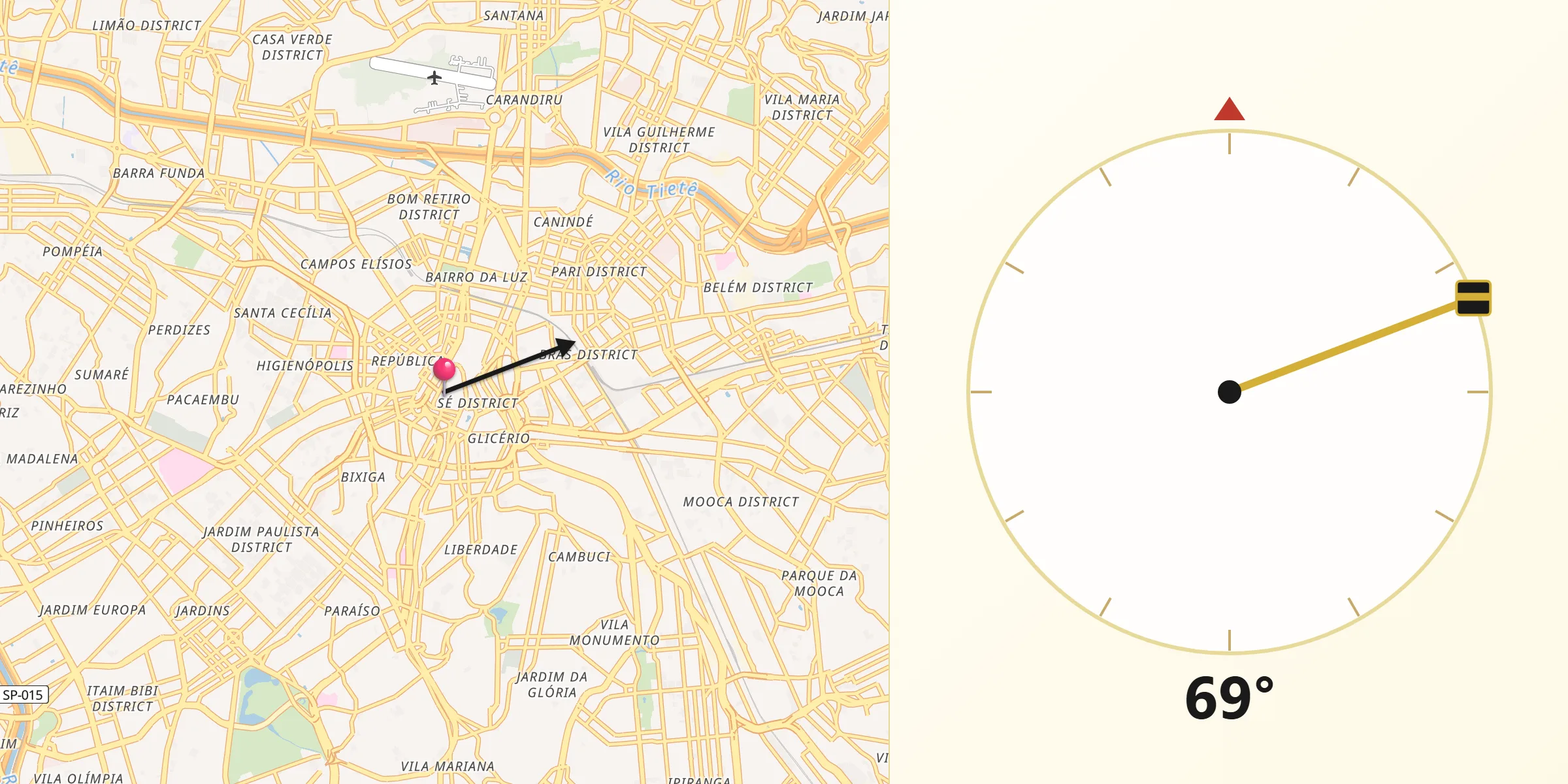 Dirección de la Qibla desde São Paulo