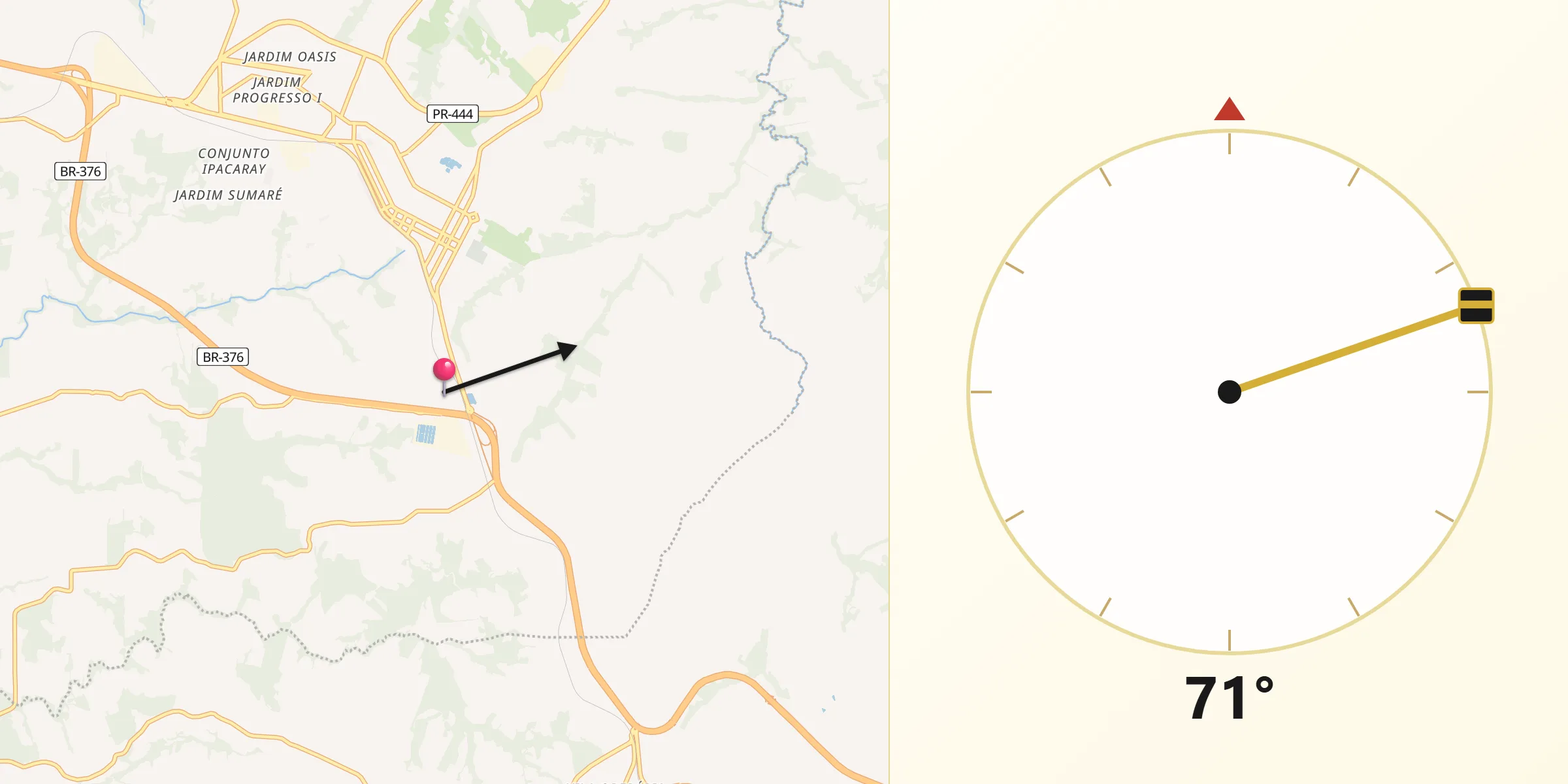Direção da Qibla a partir de Mandaguari