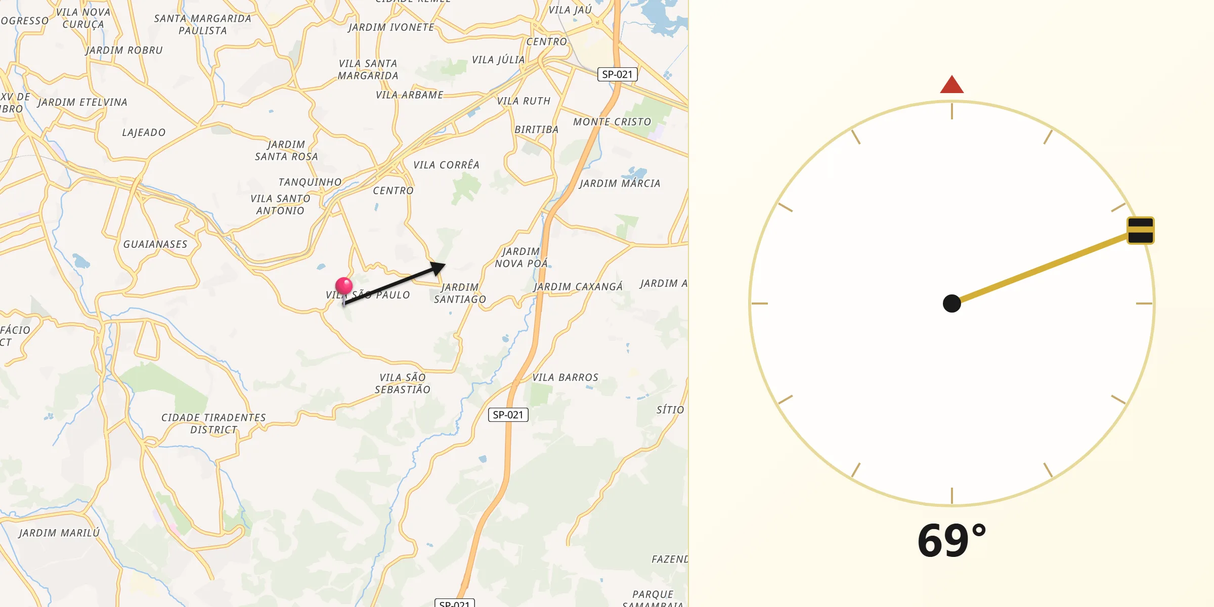 Direção da Qibla a partir de Ferraz de Vasconcelos