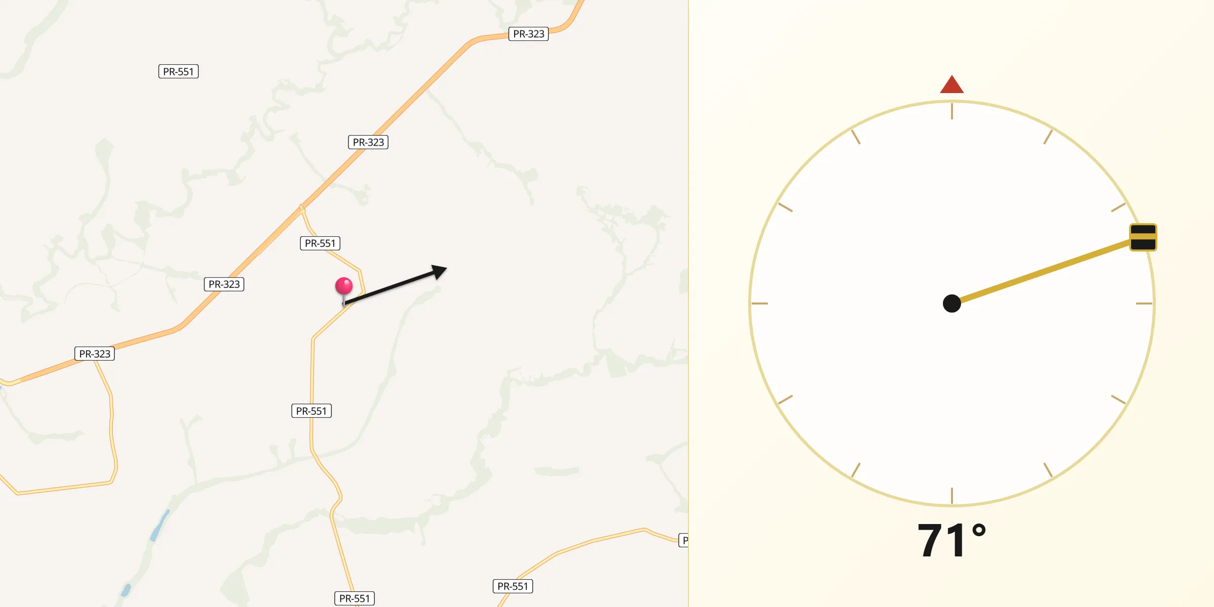 Direção da Qibla a partir de Doutor Camargo
