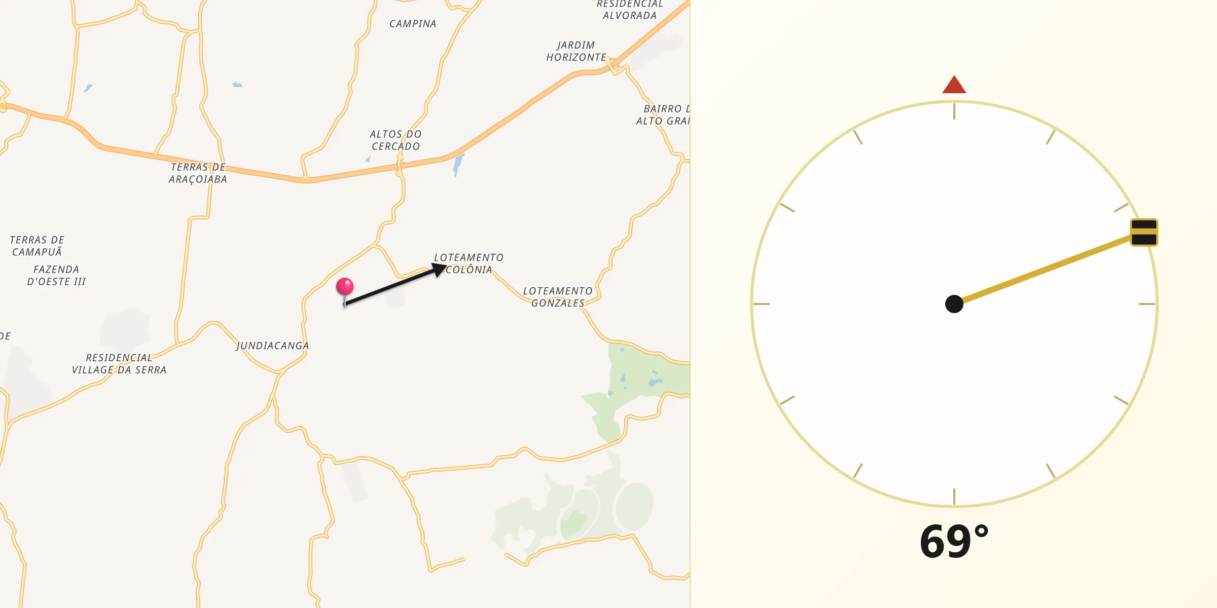 Direção da Qibla a partir de Araçoiaba da Serra