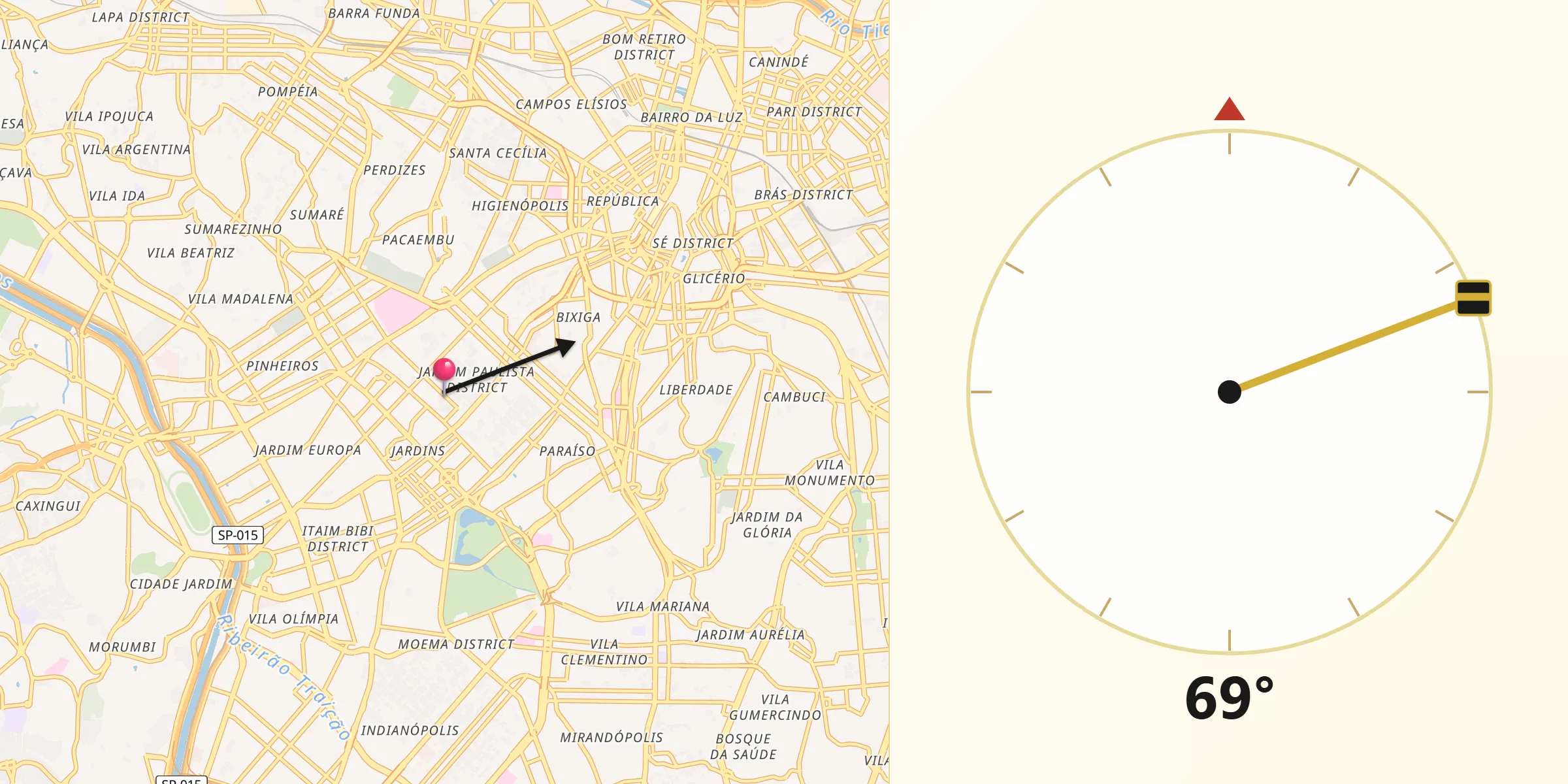 Direção da Qibla a partir de Jardim Paulista