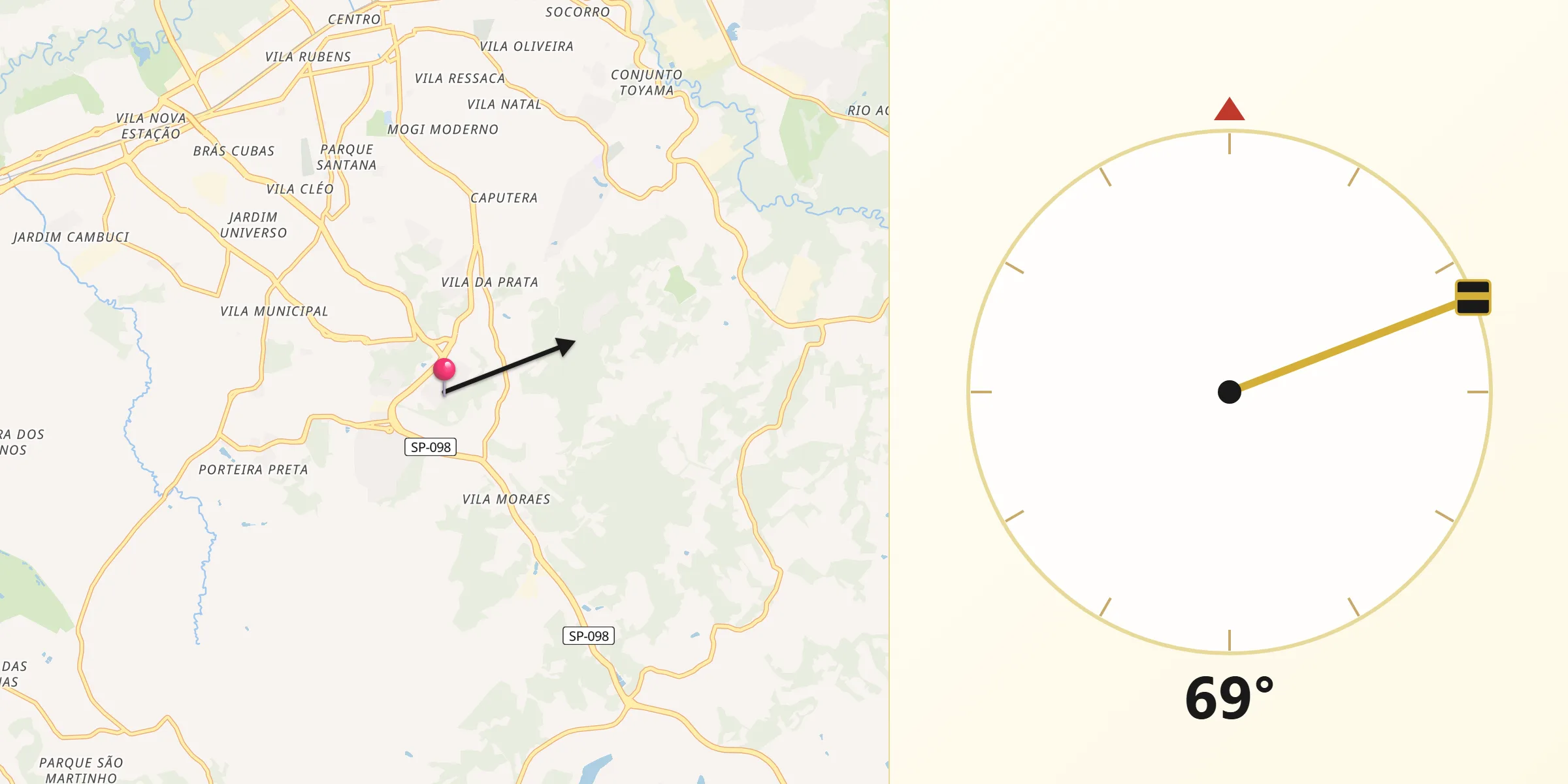 Direzione della Qibla da Mogi das Cruzes