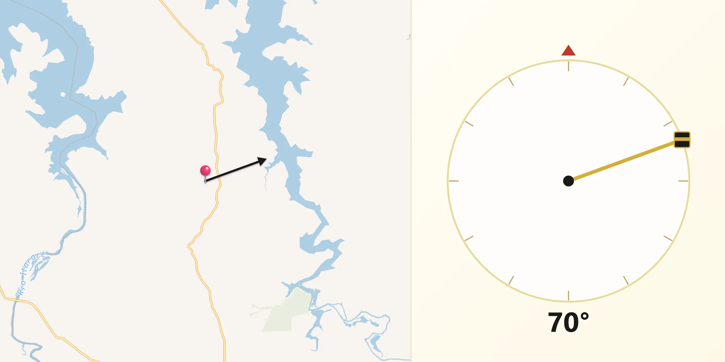 Direção da Qibla a partir de Barão de Antonina