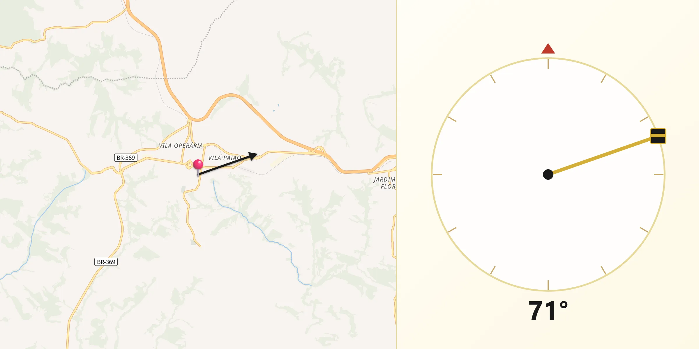 Direção da Qibla a partir de Jandaia do Sul