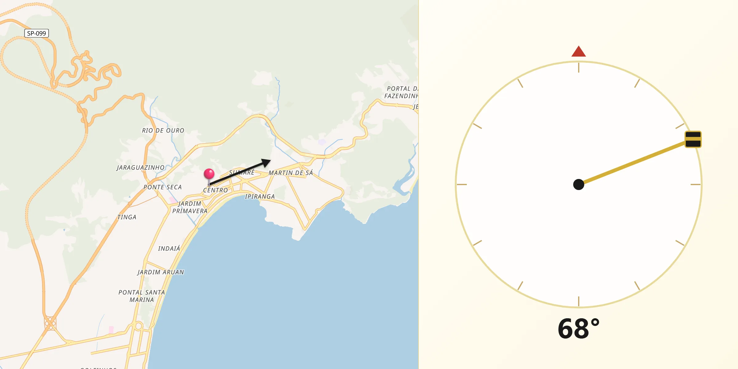 Direção da Qibla a partir de Caragua