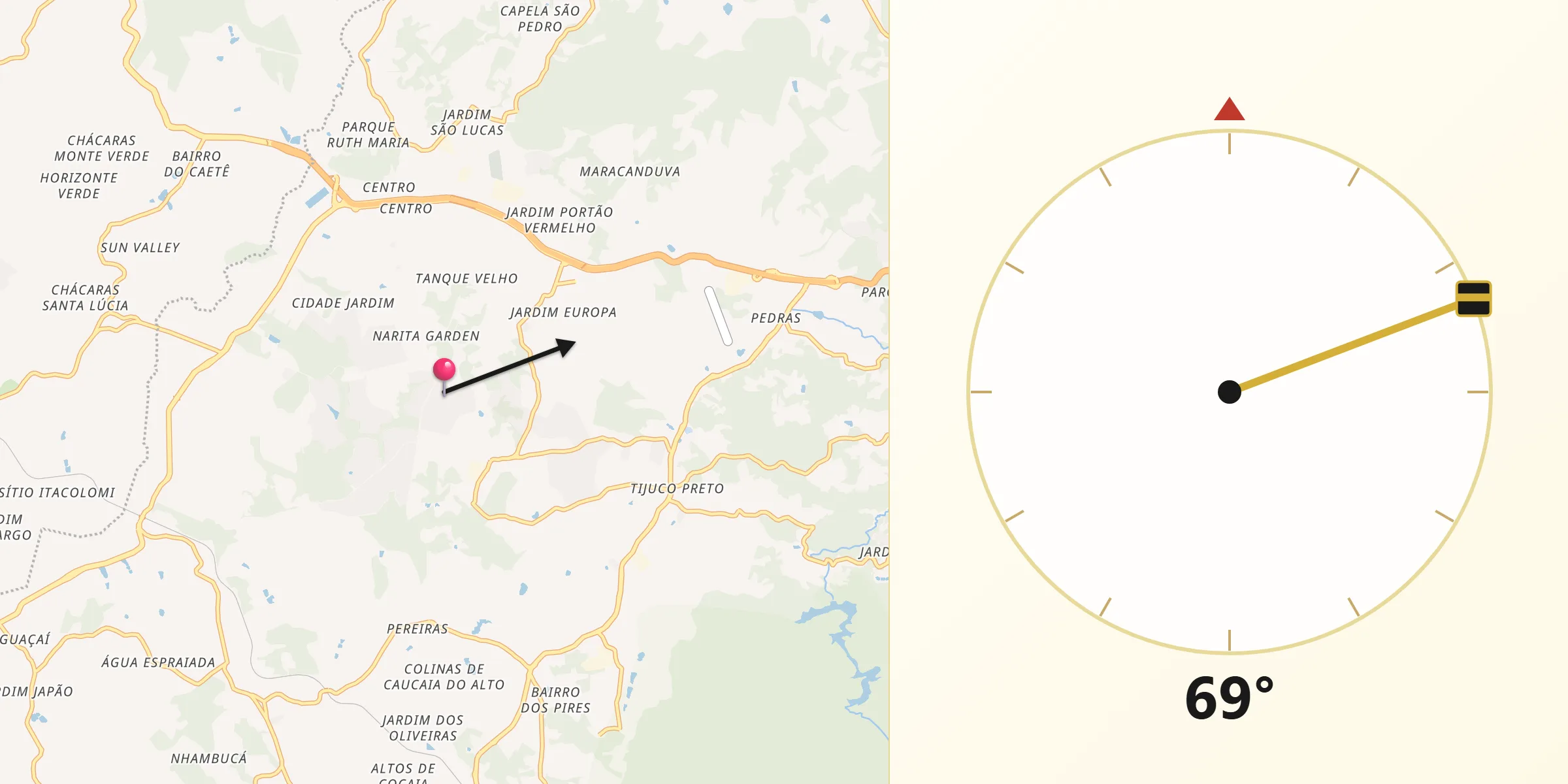 Direção da Qibla a partir de Vargem Grande Paulista