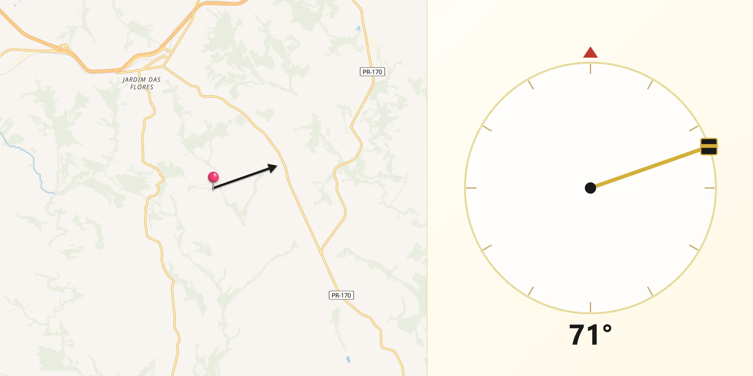 Direção da Qibla a partir de Cambira