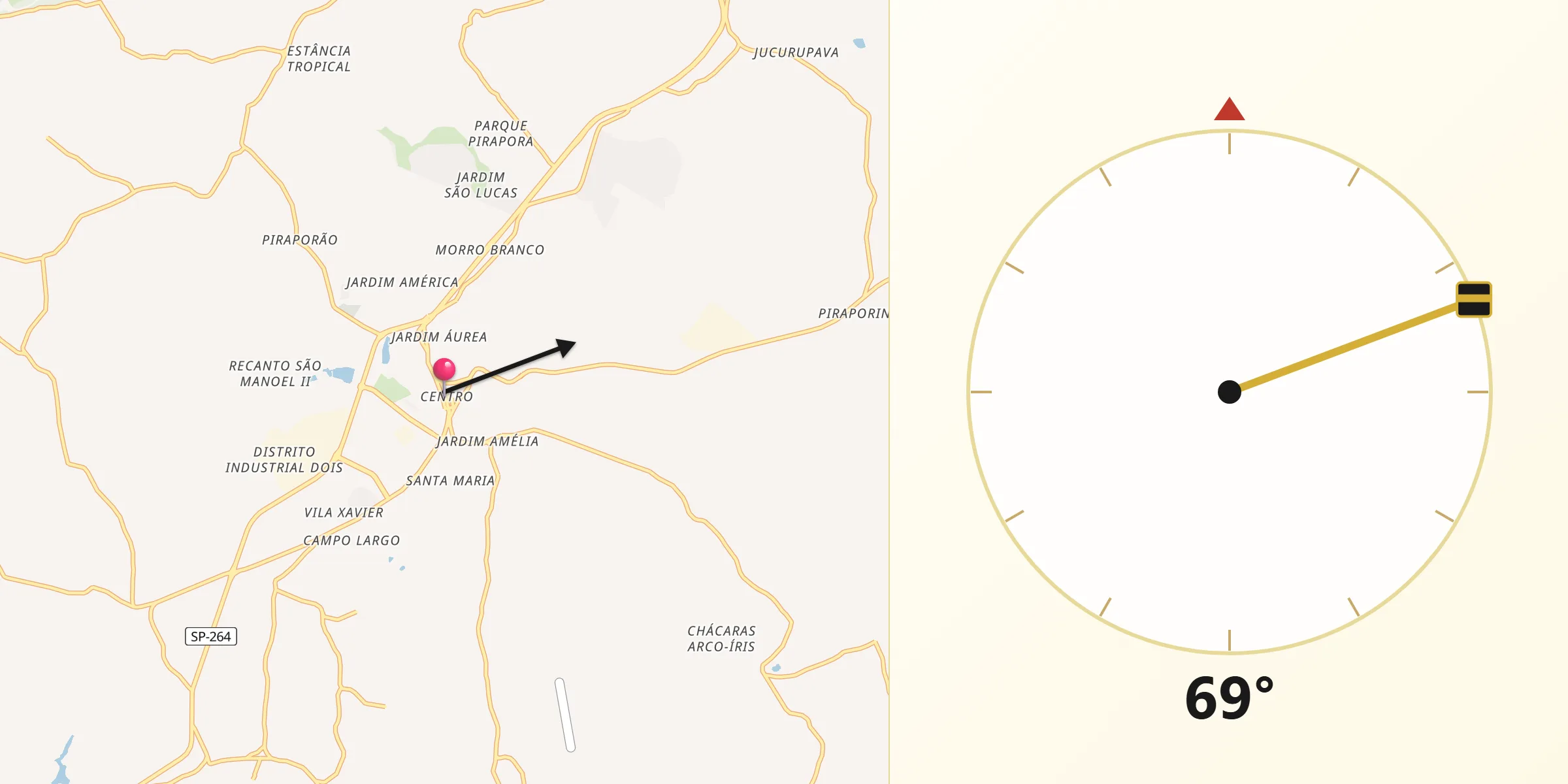 Direção da Qibla a partir de Salto de Pirapora