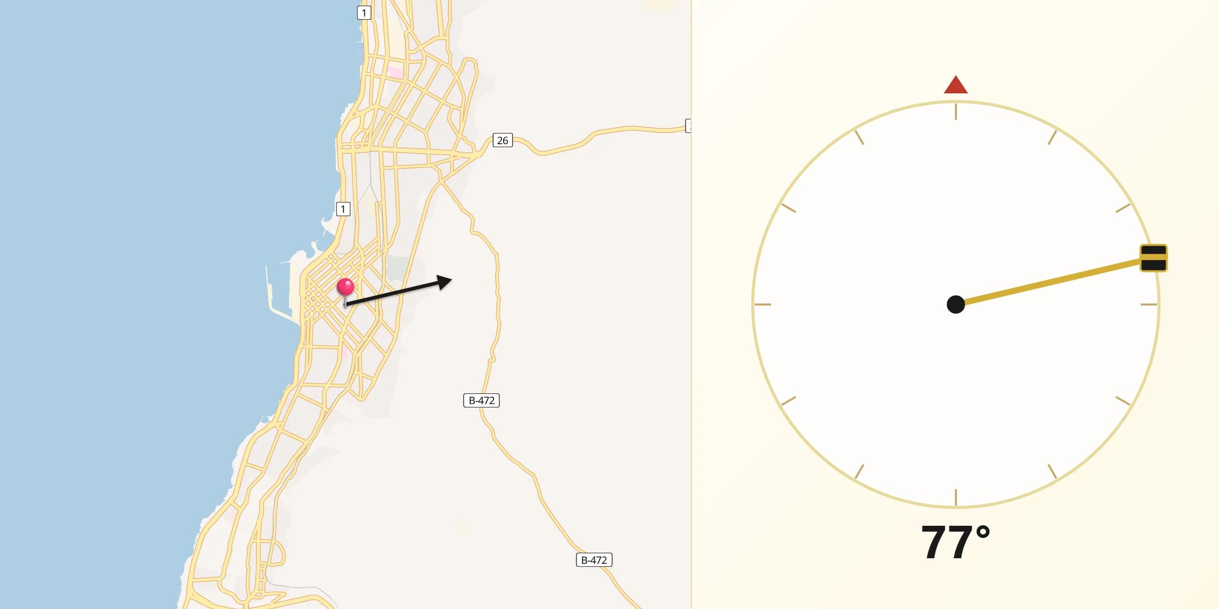 Dirección de la Qibla desde Antofagasta