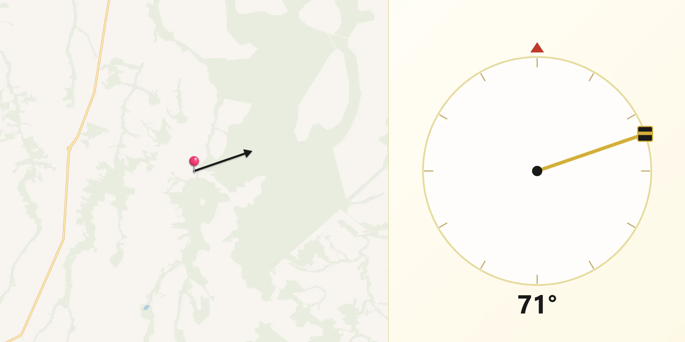Direção da Qibla a partir de Terra Boa