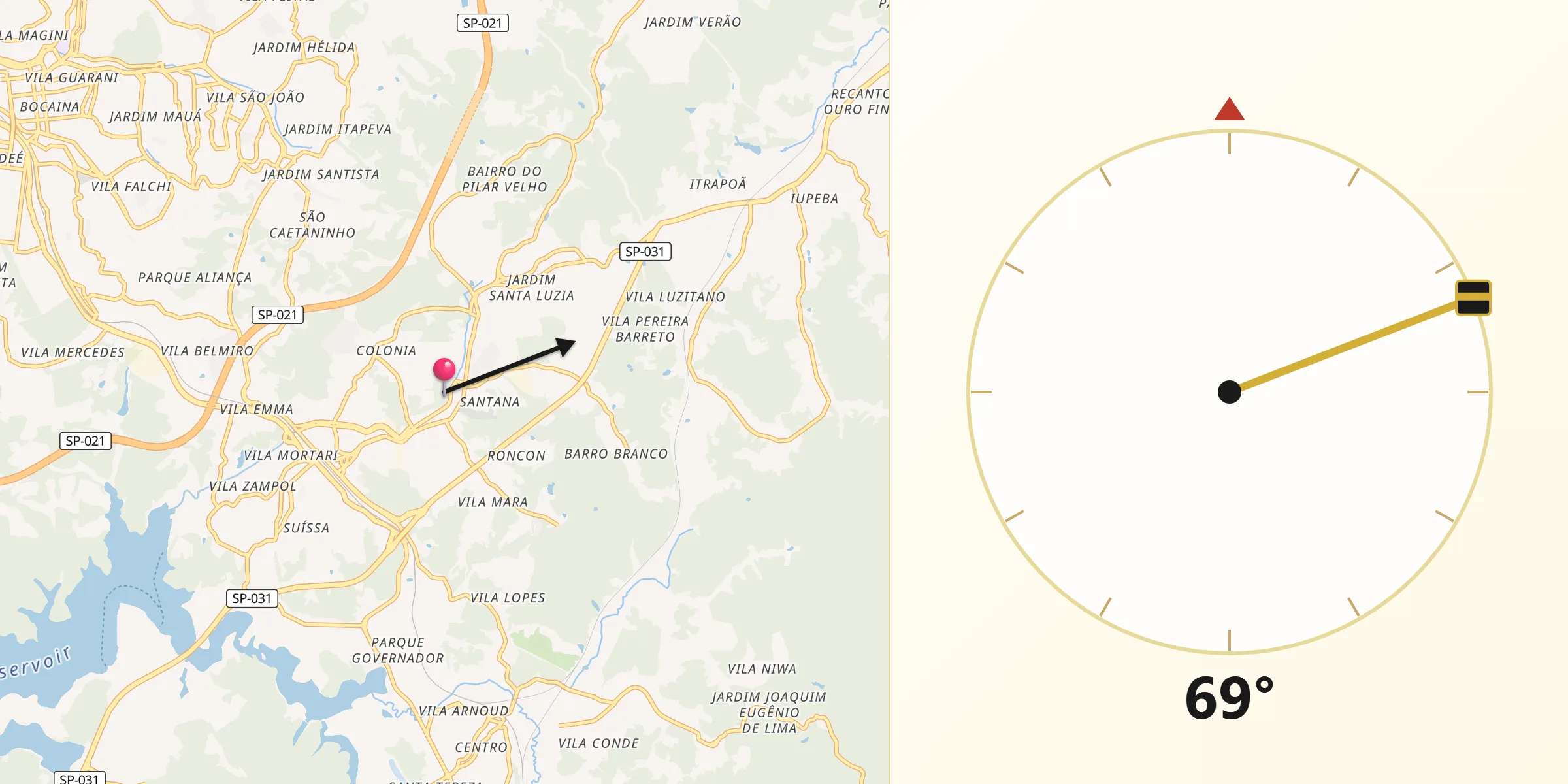 Direção da Qibla a partir de Ribeirão Pires