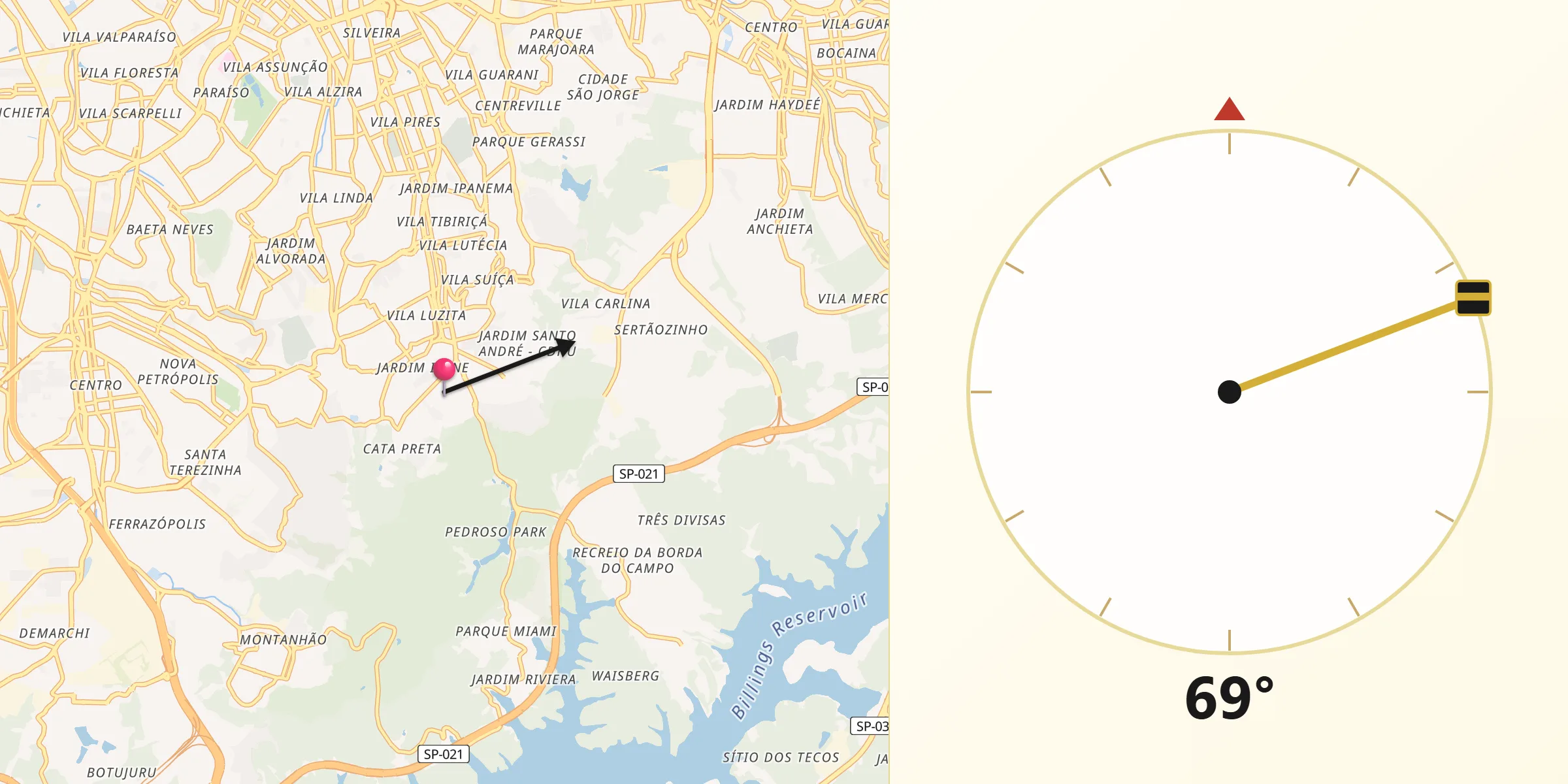 Direção da Qibla a partir de Santo André
