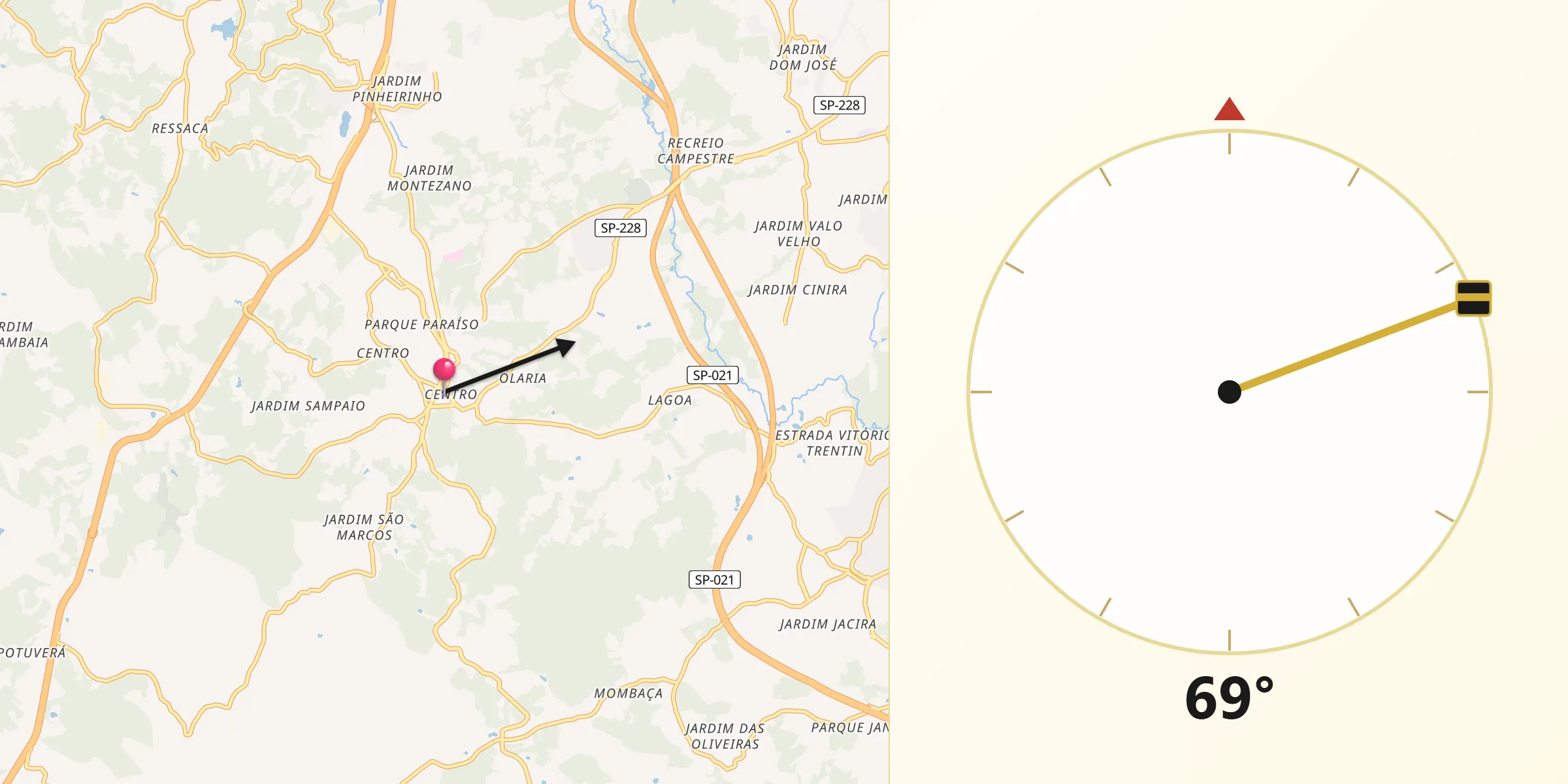 Direção da Qibla a partir de Itapecerica da Serra