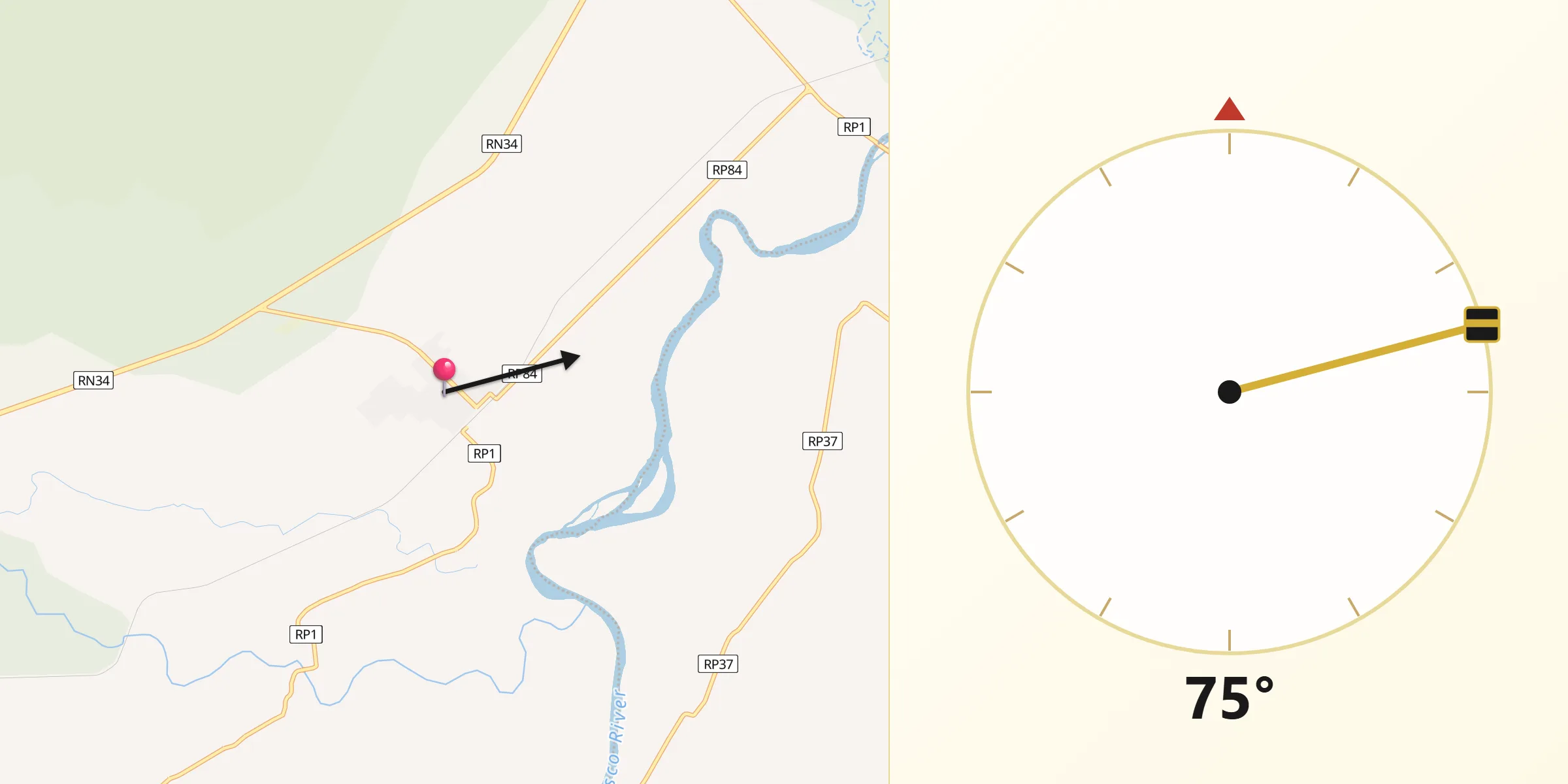 Dirección de la Qibla desde Caimancito