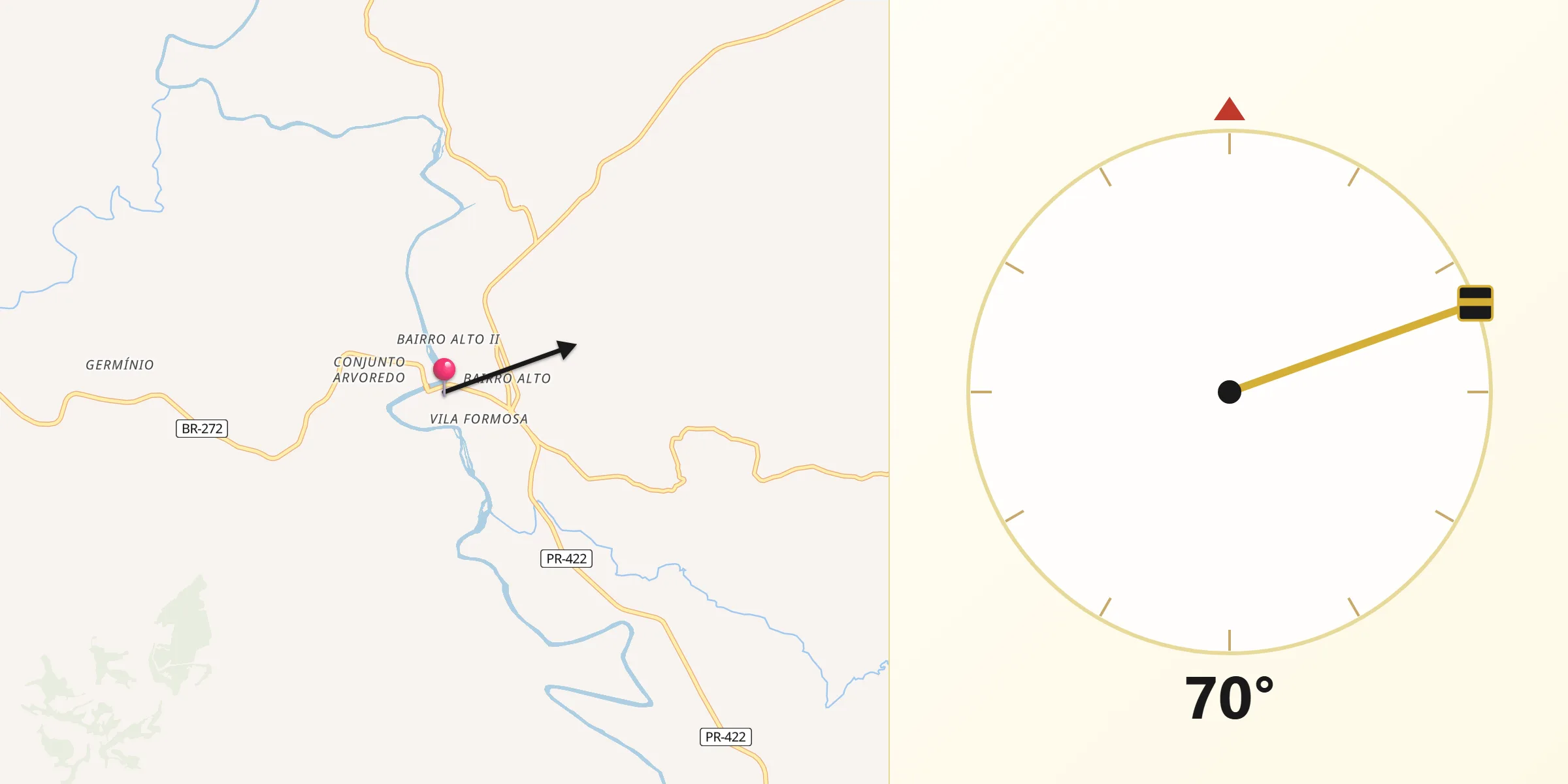 Direção da Qibla a partir de Tomazina