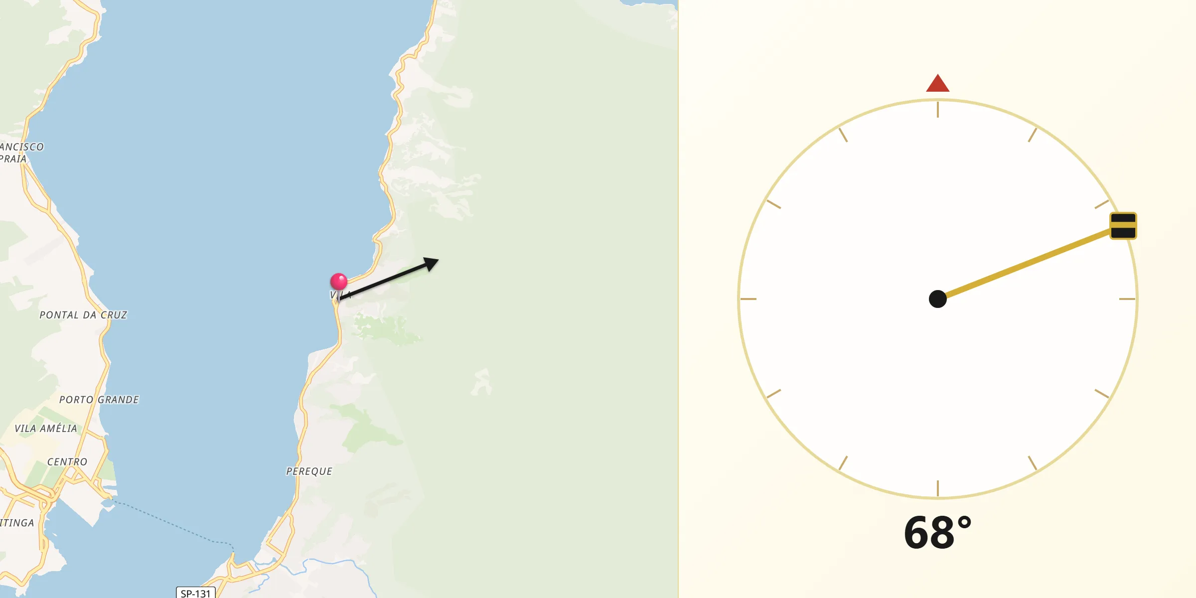 Direção da Qibla a partir de Ilhabela