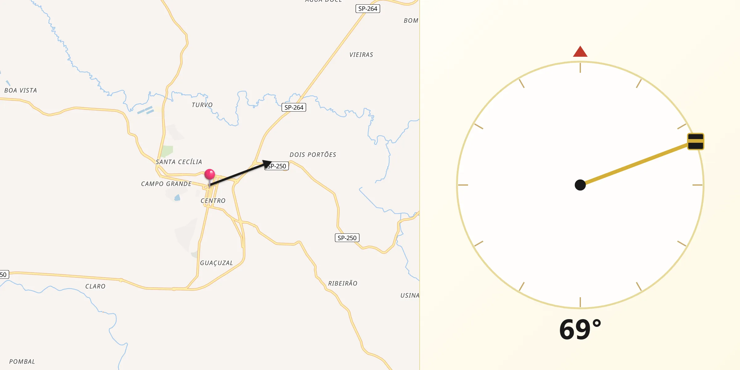 Direção da Qibla a partir de Pilar do Sul