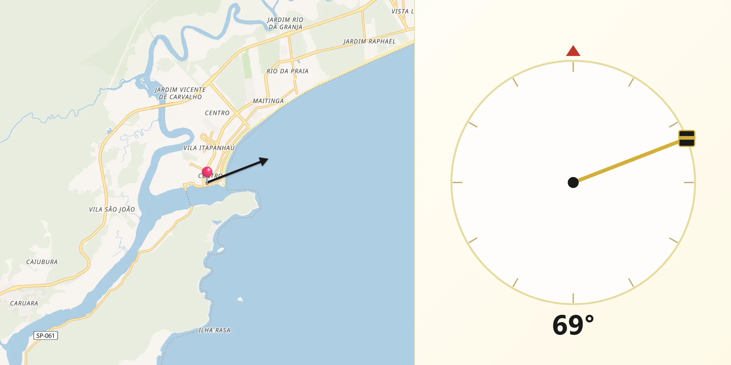 Direção da Qibla a partir de Bertioga