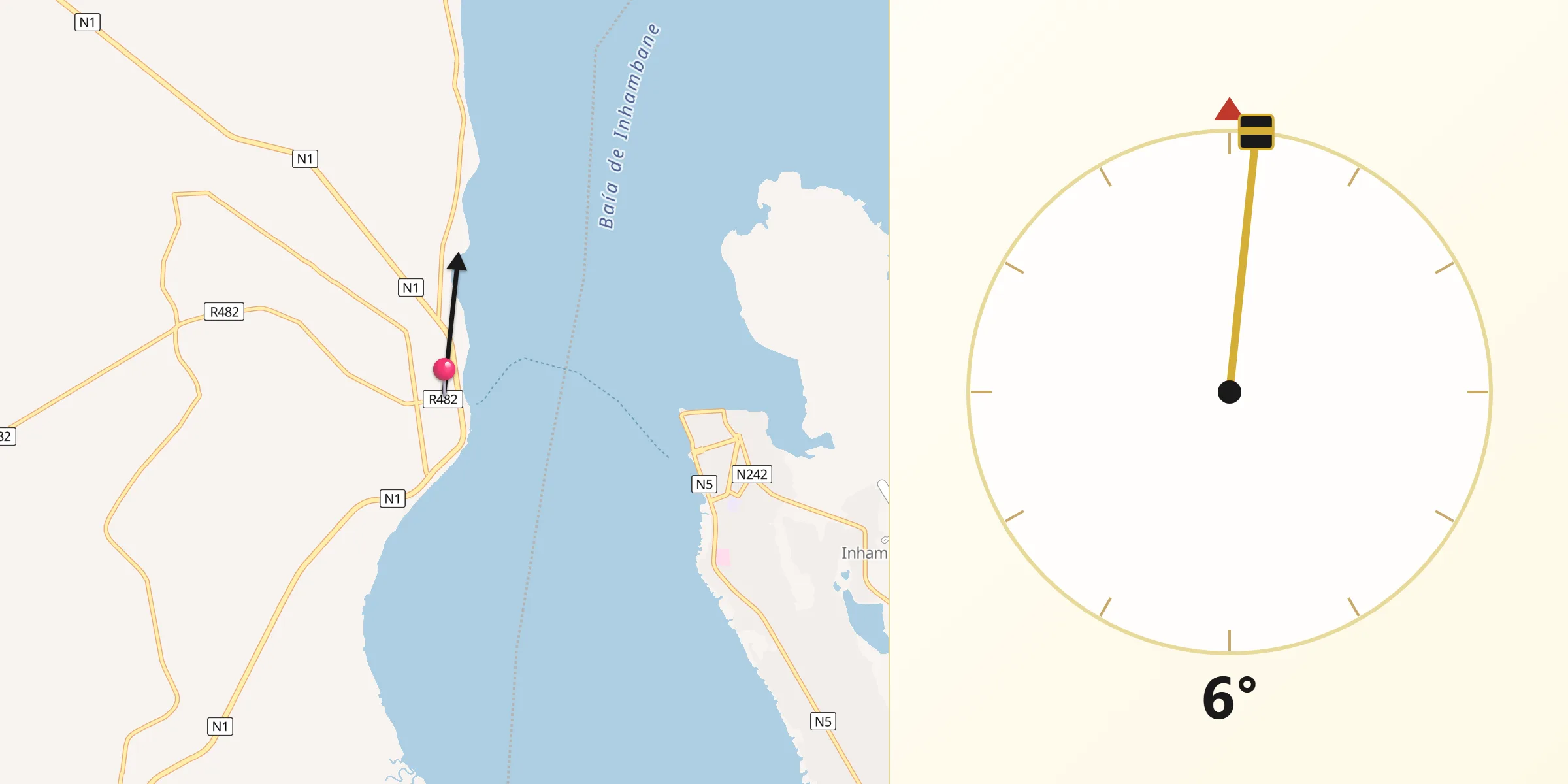 Direção da Qibla a partir de Maxixe