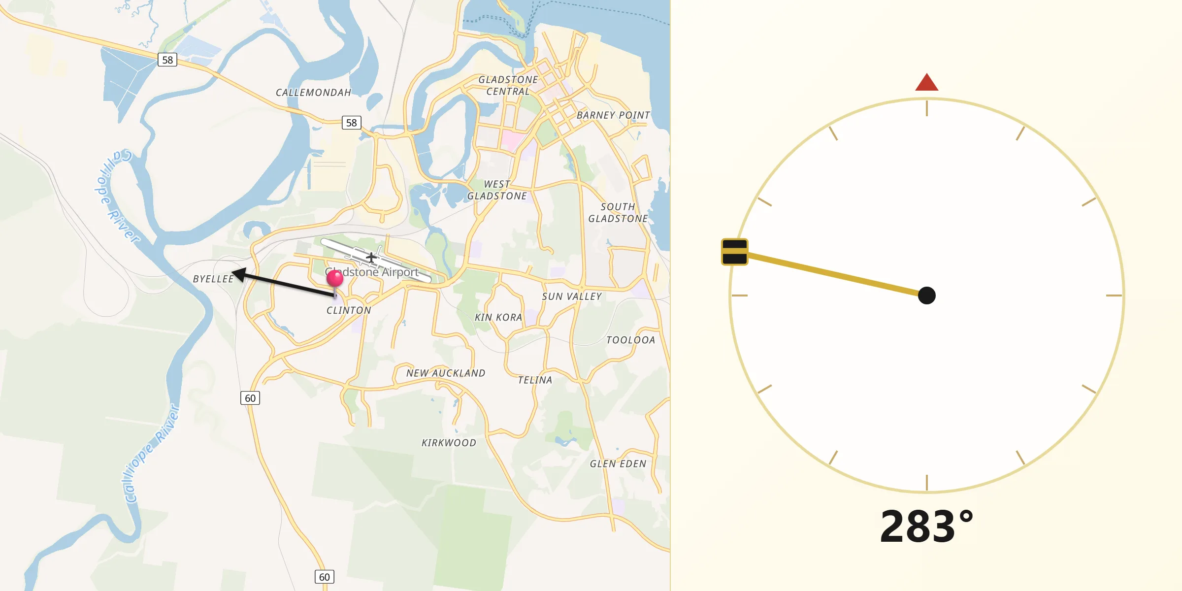 Qibla Direction from Clinton