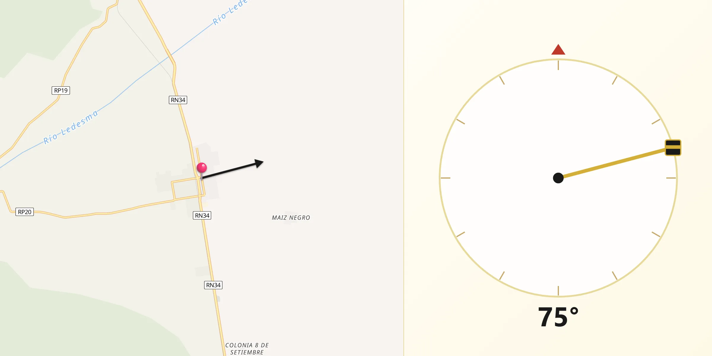 Dirección de la Qibla desde Fraile Pintado