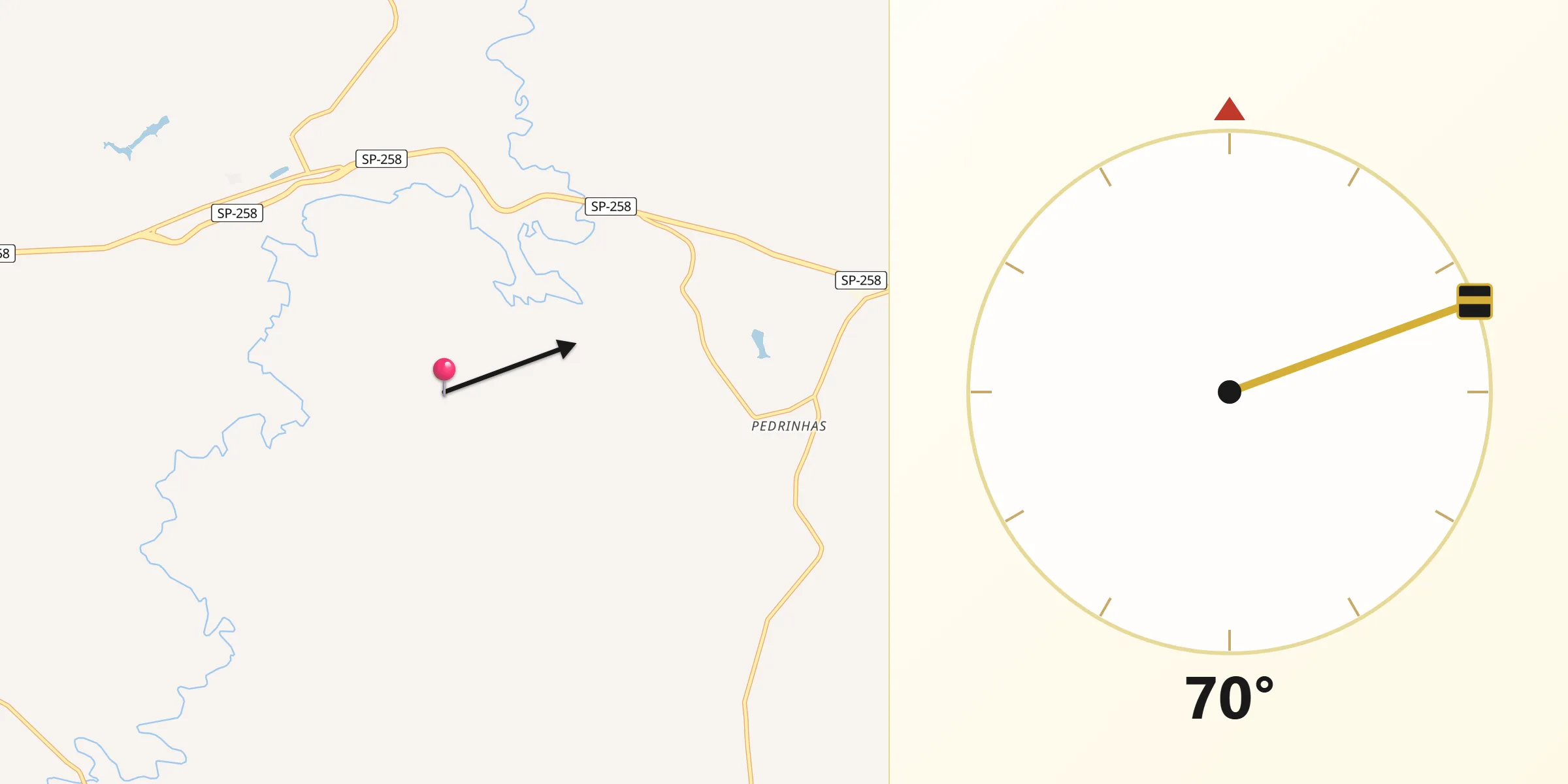 Direção da Qibla a partir de Taquarivaí