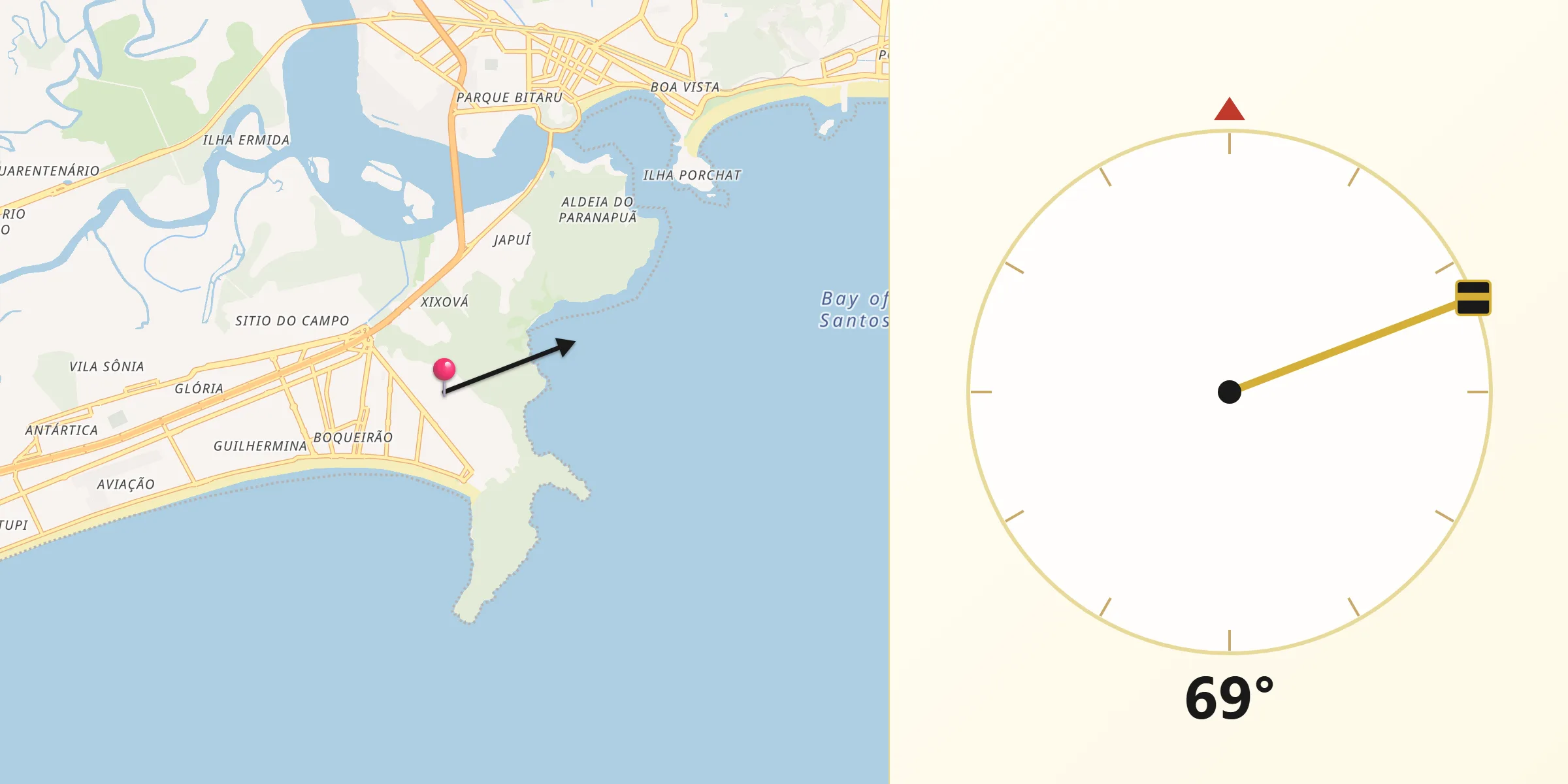 Direzione della Qibla da Praia Grande