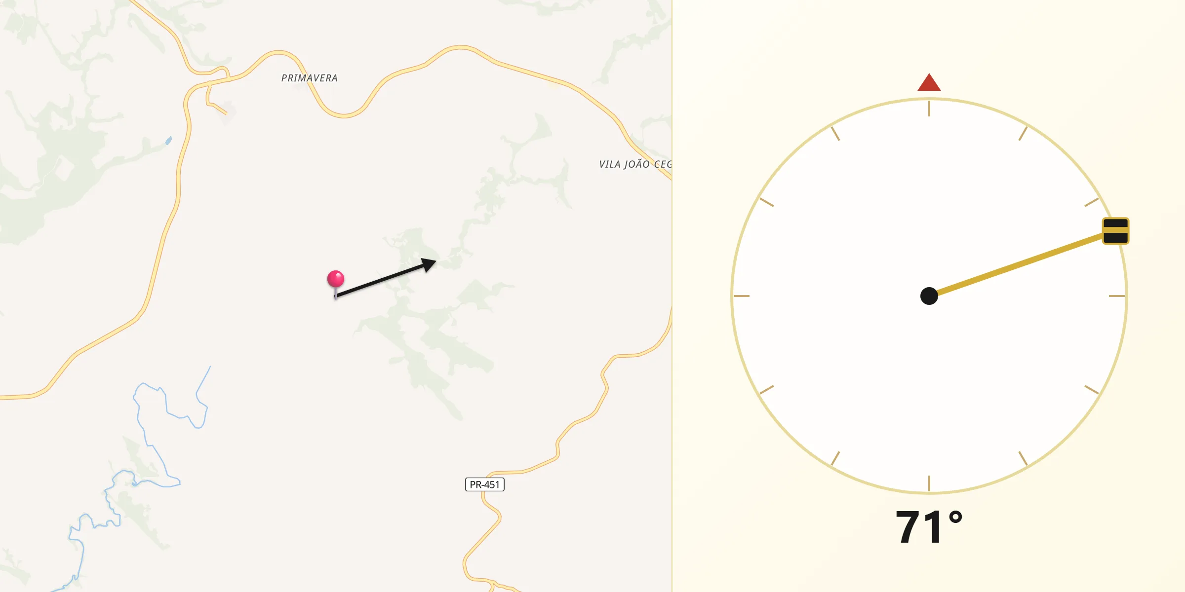 Direção da Qibla a partir de Cruzmaltina