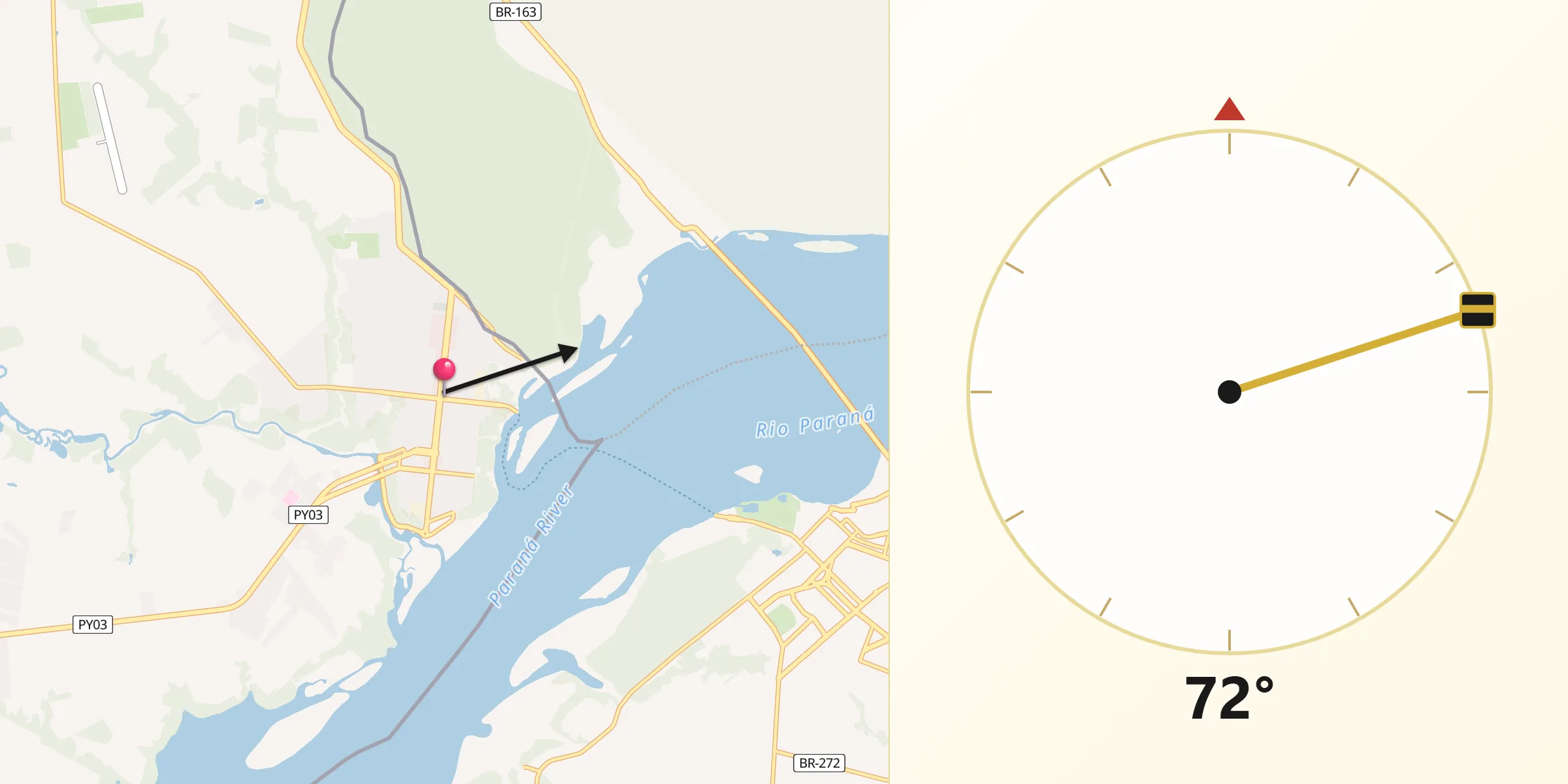 Dirección de la Qibla desde Salto del Guairá