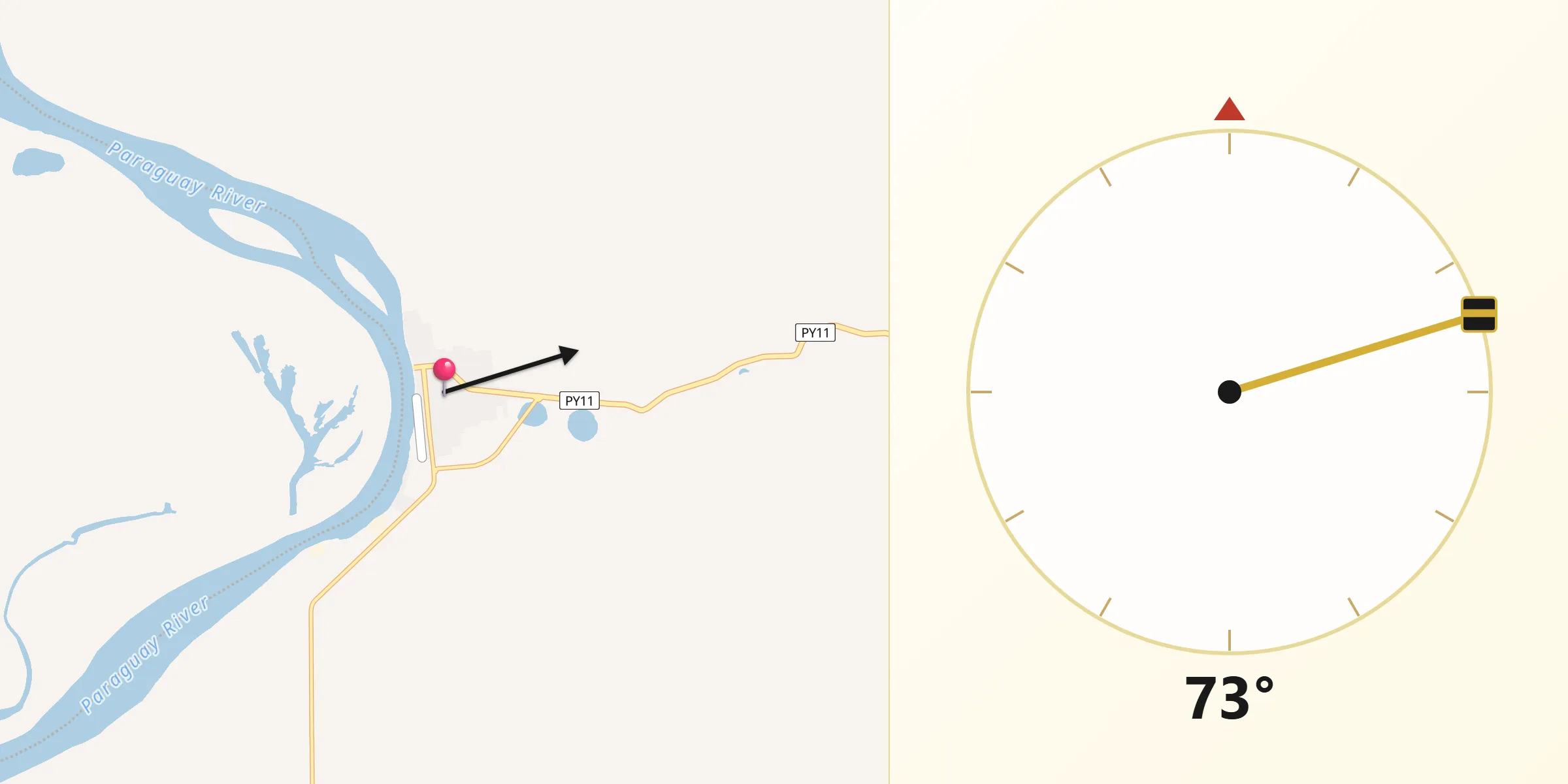 Dirección de la Qibla desde Antequera