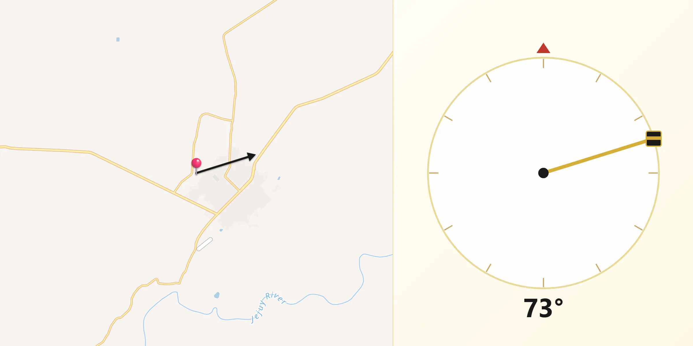 Dirección de la Qibla desde San Pedro de Ycuamandiyú