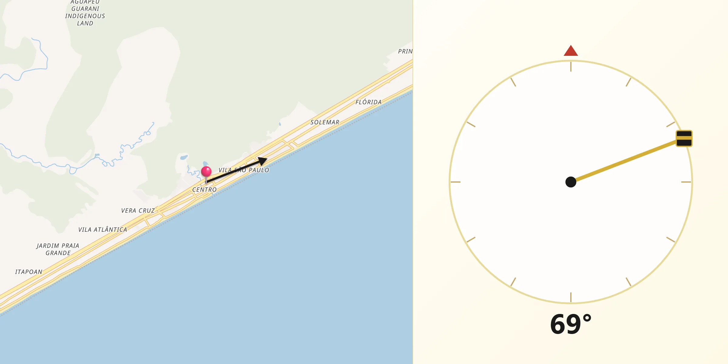 Direção da Qibla a partir de Mongaguá
